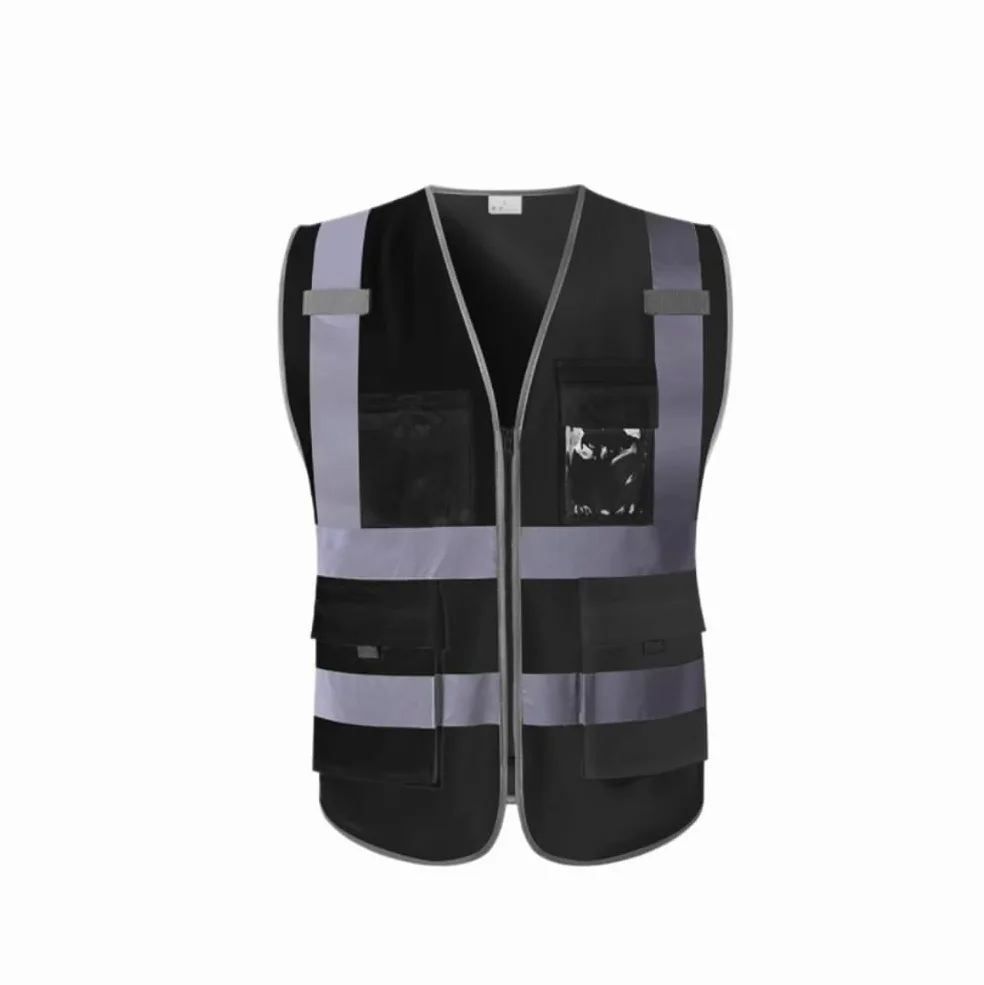 Chaleco de Trabajo de Alta Visibilidad, Chaleco Reflectante for tráfico de construcción Multicolor M a XXL(Black,XXL)