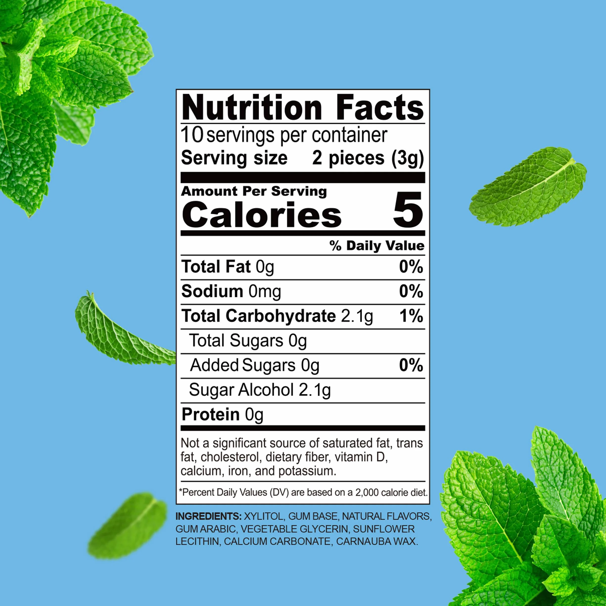 Chicle 100% Xilitol Sin Azúcar Menta Piperita 60 Piezas Paquete de 2 Vegano Sin Gluten