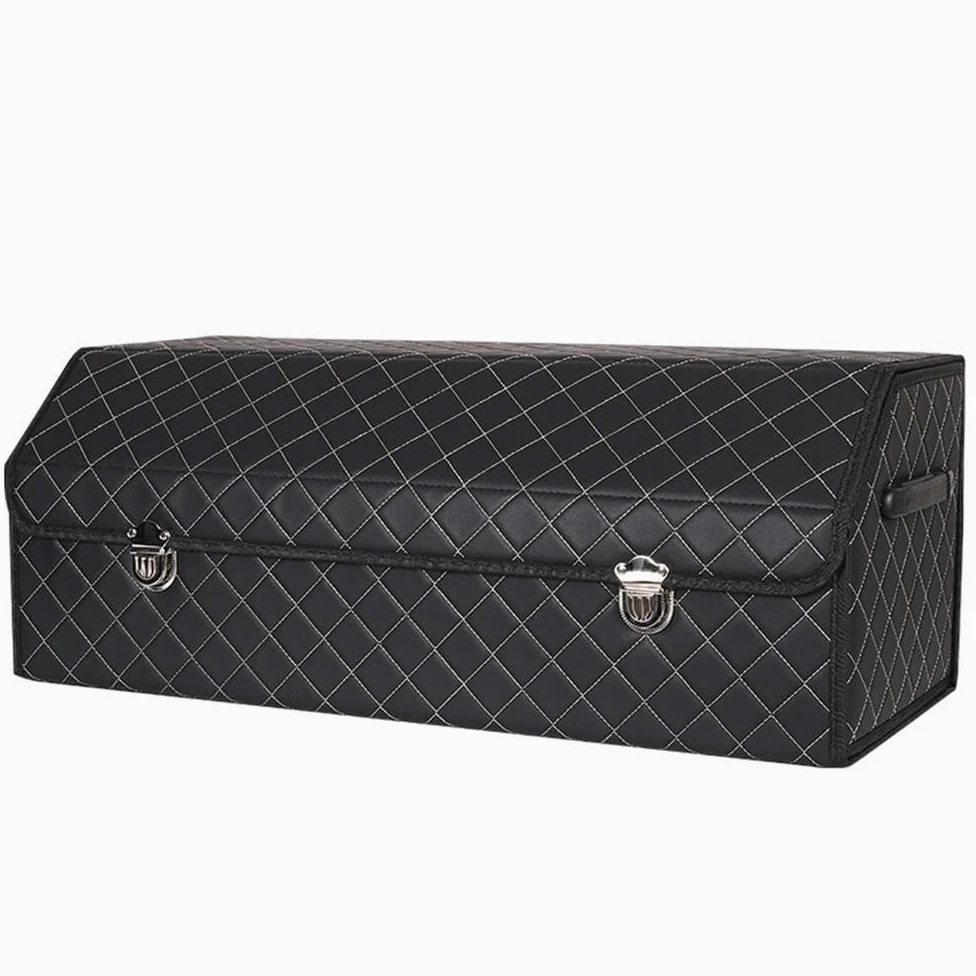 Organizador Maletero Coche para Chrysler Grand Cherokee PHEV 2018-2023, Coche Cuero PU Almacenamiento Bolsa Impermeable Plegable Organizador Portátil,B-Black-75 * 32 * 30cm