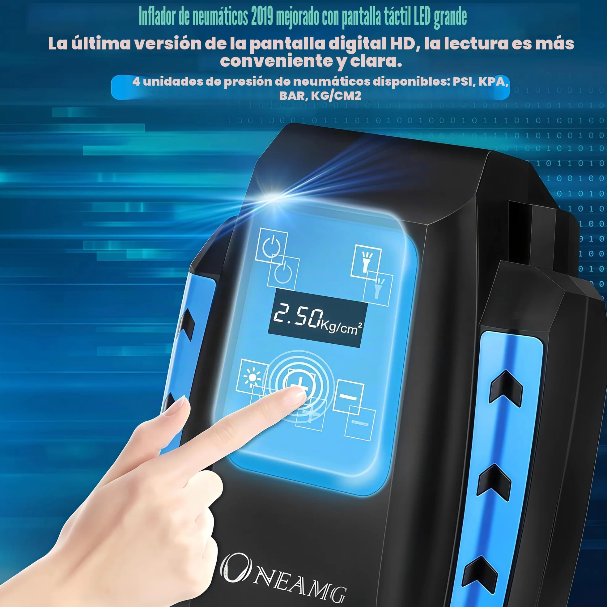 Compresor de Aire Eléctrico Portátil Alimentado con Manómetro 12V con LED Luces de Emergencia para Hinchar Neumático de Moto Coche y Bicicleta (Negro)