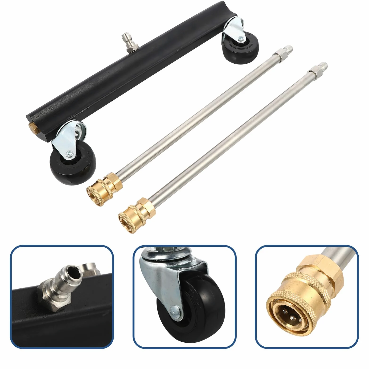 Cepillo para Hidrolavadora Conexión Rápida 1/4, Limpiador de Chasis | Acero Inoxidable, Latón y Plástico, Diseño Rueda Giratoria, para Suv y Camión