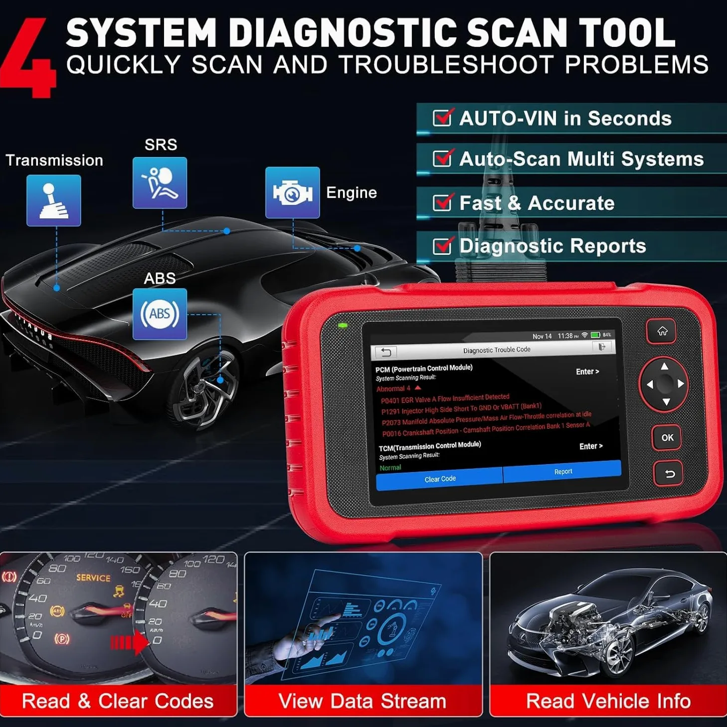 LAUNCH CRP123i V2.0 OBD2 - Herramienta de diagnóstico de lector de código, escáner OBD Elite Car con 4 sistemas y 7 funciones de reinicio (aceite, SAS, freno, BMS, ABS, DPF, acelerador) para vehículo