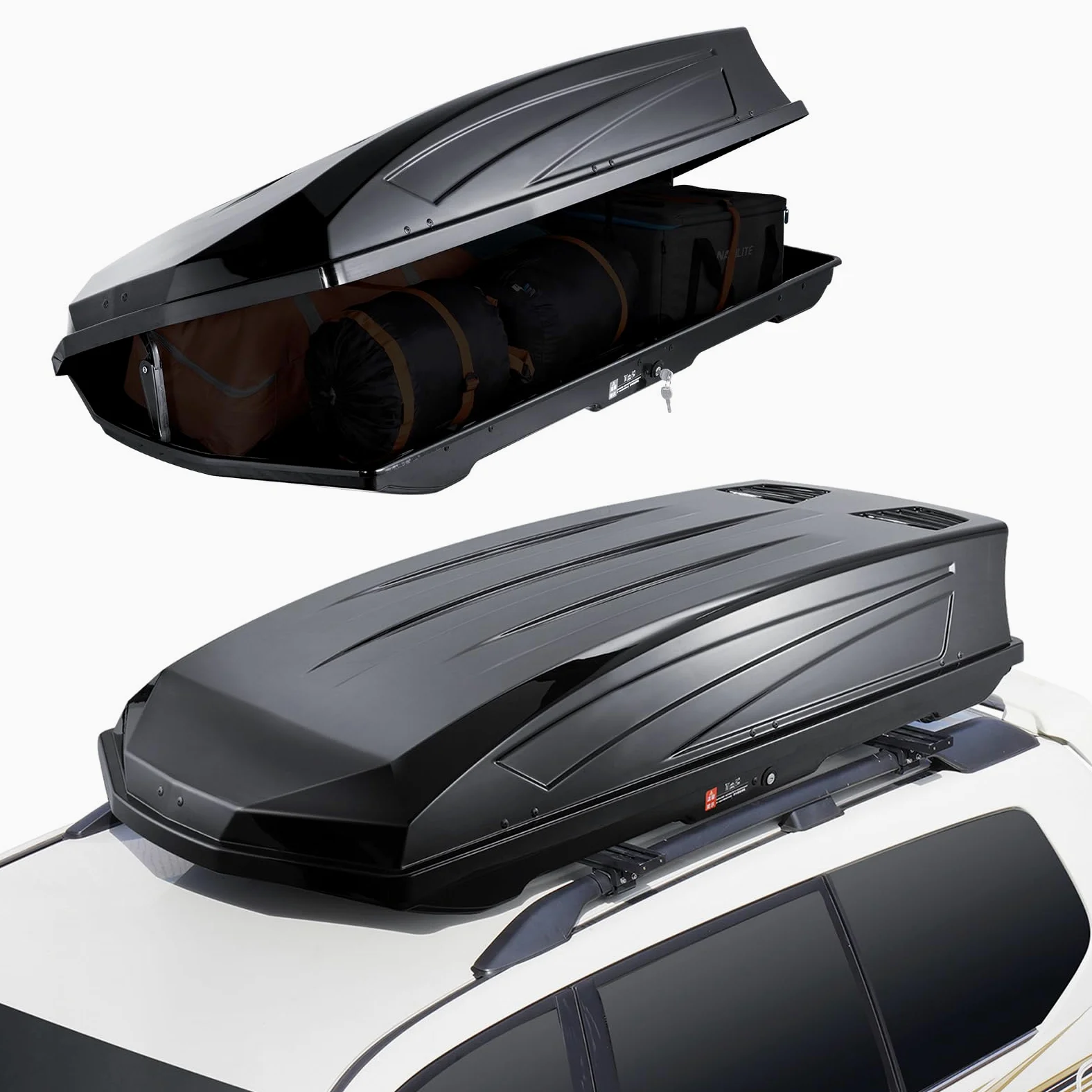 VEVOR Cofre de Techo 480 L Portaequipajes de Techo Rígido de ABS con Apertura de Doble Cara 2 Correas Reforzadas Aerodinámico Maletero Techo Coche para la Mayoría de Travesaños, Coche, SUV, Negro