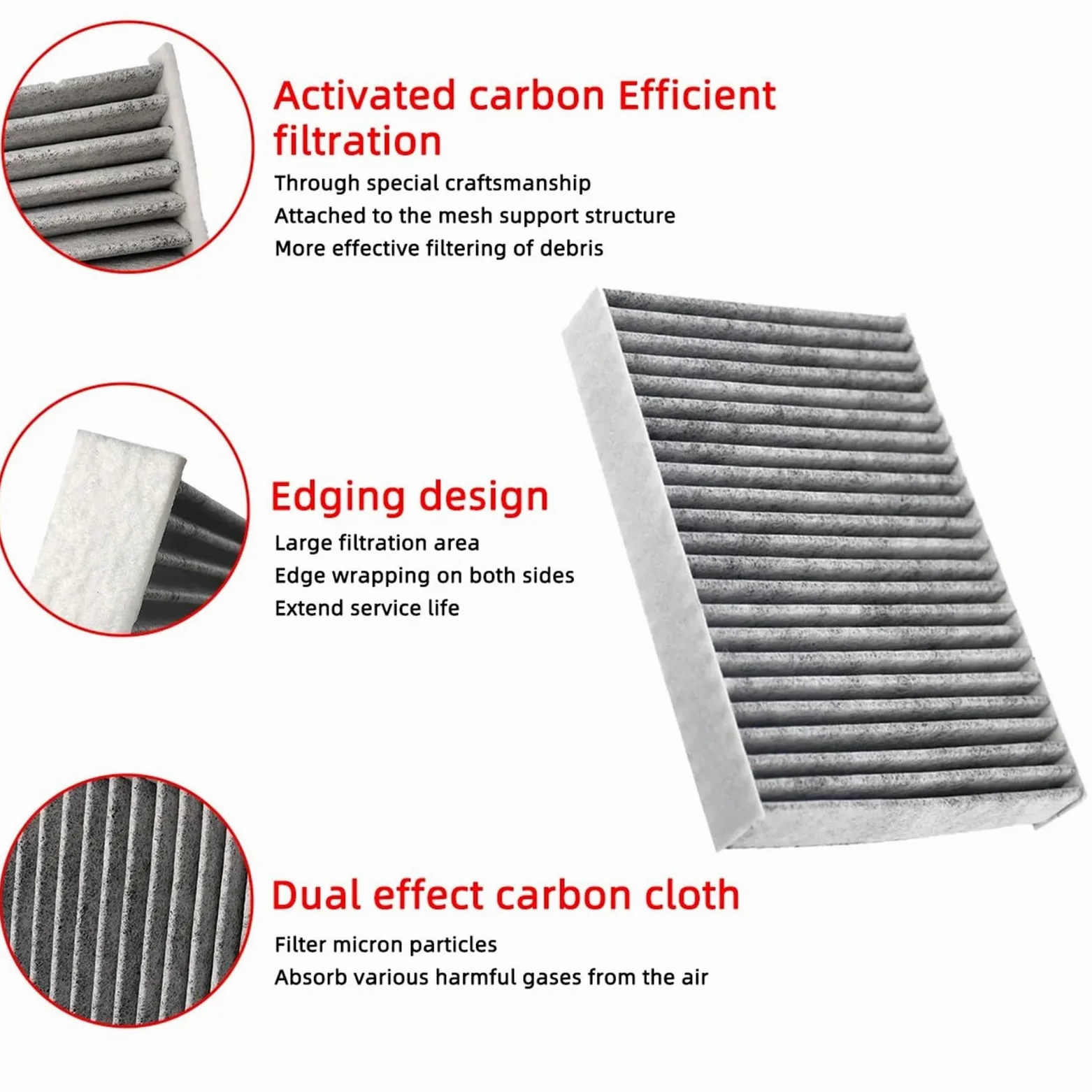 Filtro de aire de cabina de coche compatible con Toyota RAV4 (2019, 2020, 2021, 2022, 2023 y 2024), fibra de carbono. Filtro de aire de cabina Filtro de Habitáculo Anti(5 PCS)