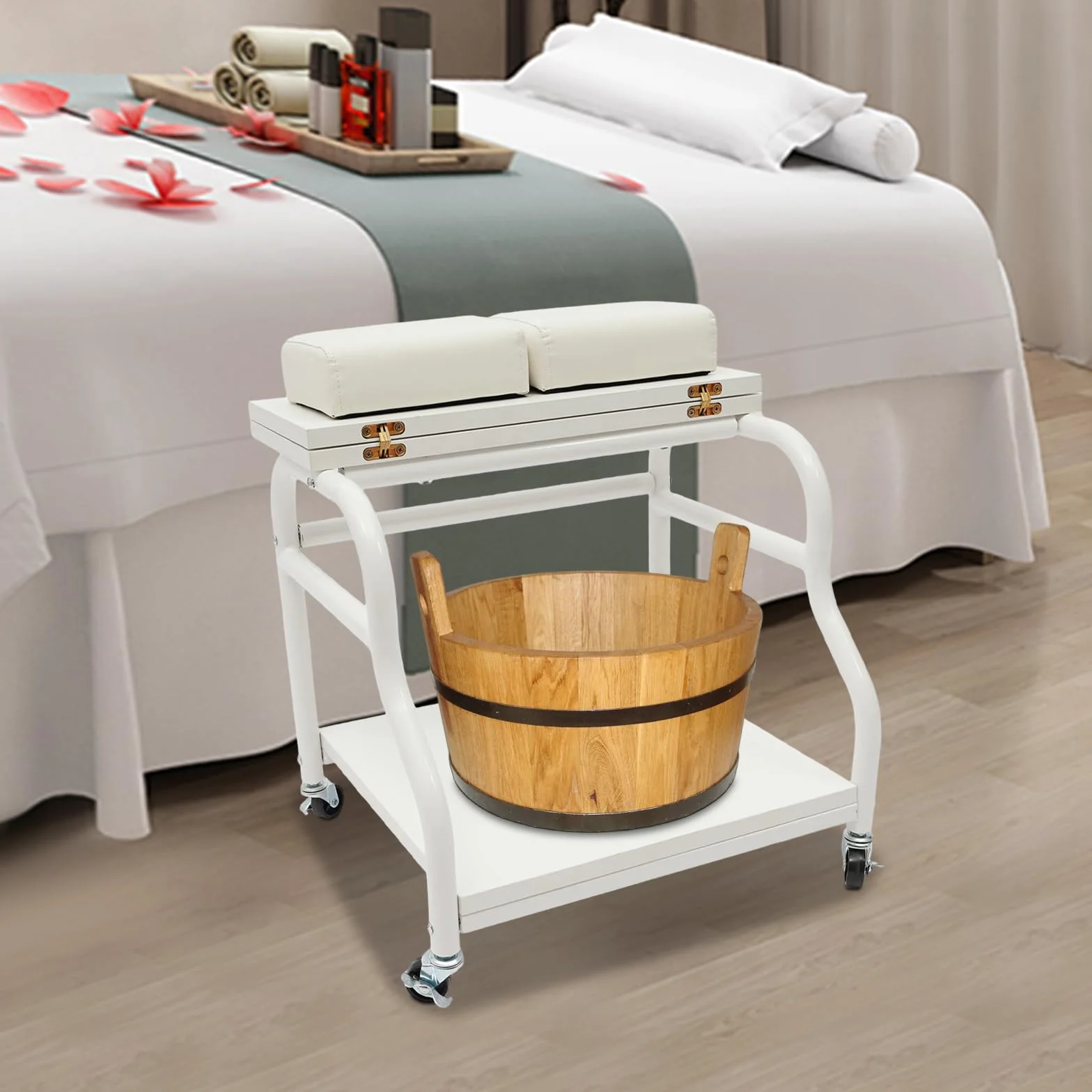 Carrito para baño de pies con 4 ruedas universales, tapa plegable, pedicura accesorio salón