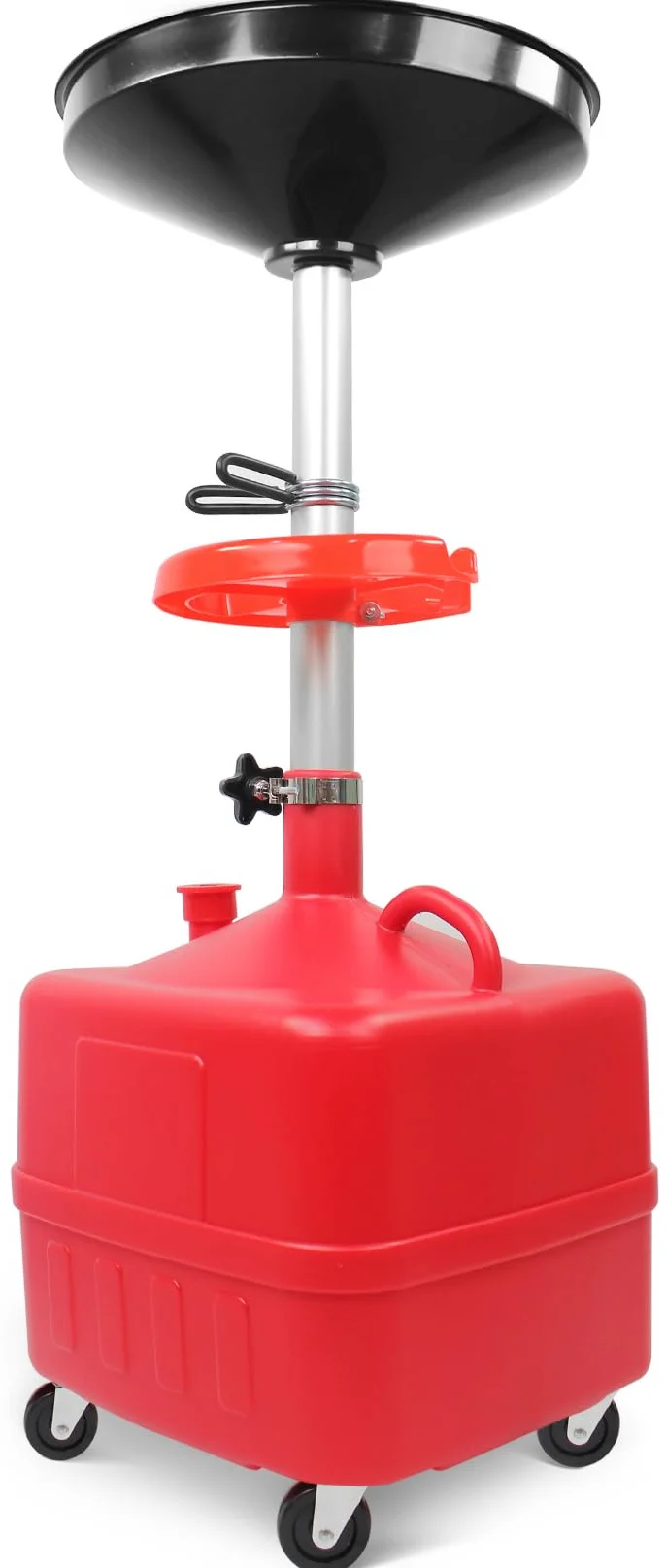 MaxWorks 50964 - Drenaje de Aceite Residual portátil de 9 galones, Tanque Cuadrado de Drenaje de fluidos Industrial con Ruedas y Altura de Embudo Ajustable. Rojo.
