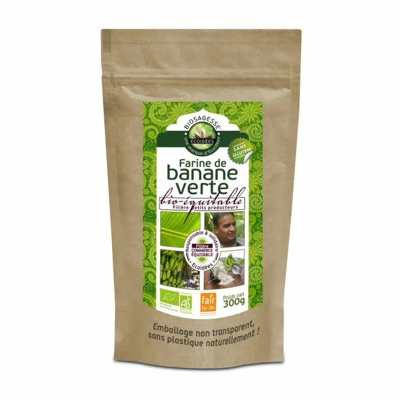 Harina de plátano verde orgánica de comercio justo