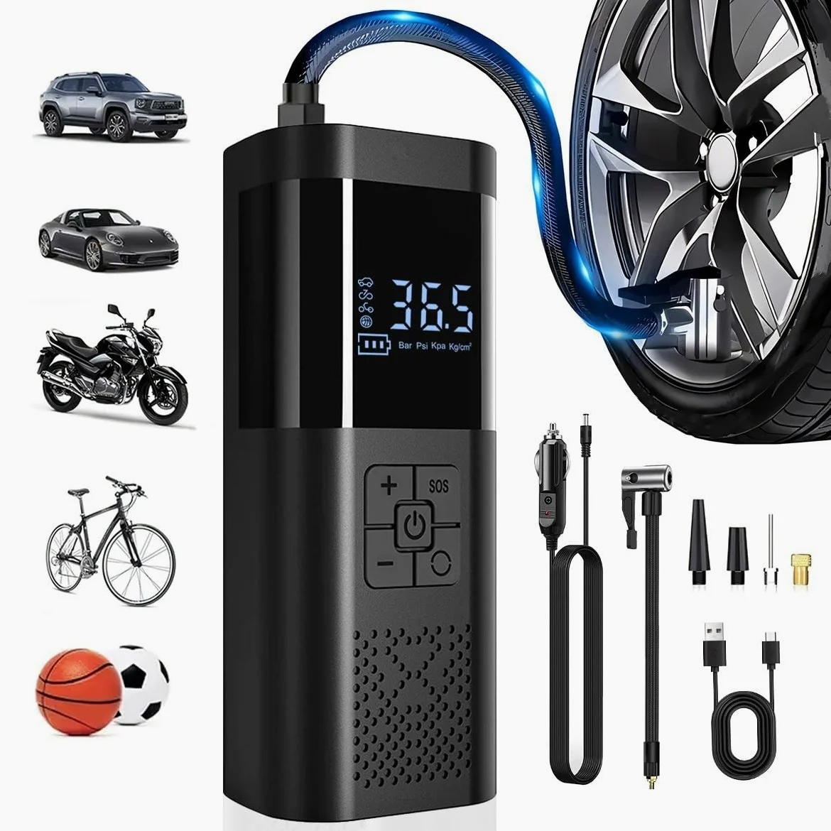 Compresores de aire portátiles Versión bomba de aire para coche Inflador de neumáticos portátil inalámbrico Inflador de neumáticos 12V compresor de aire para coche con manómetro Inflador Ruedas Coche