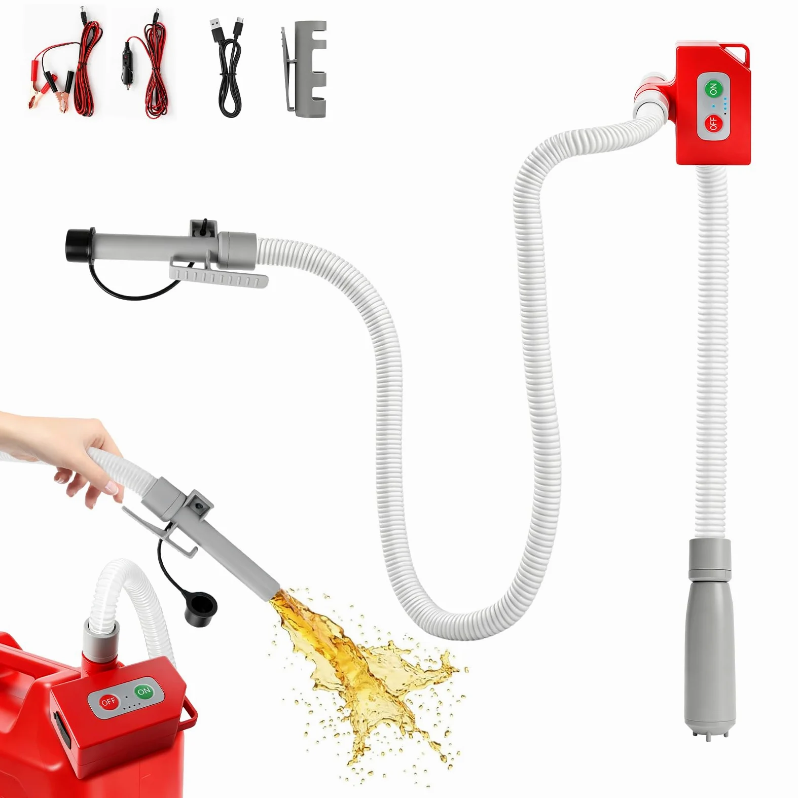 Bomba de Transferencia de Combustible con Sensor de Parada Automática, Bomba de Trasiego Combustible con Adaptador, transferencia eléctrica con manguera de 1,8 m para gasolina, diesel (sin bidón)