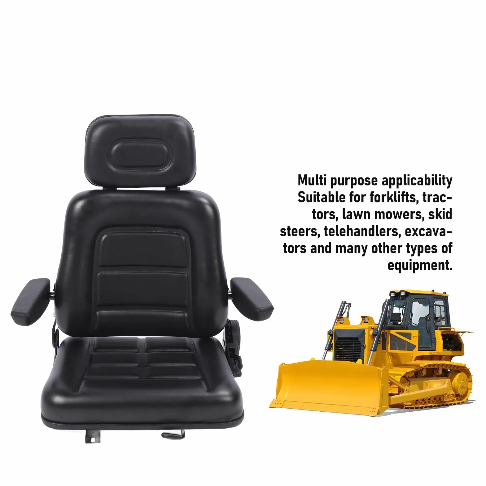 Aramox Asiento de Tractor con Reposacabezas, Asiento Ajustable de 3 Niveles, Pieza de Repuesto de Asiento de Tractor para Cortacésped, Minicargador, Manipulador Telescópico, Excavadora,
