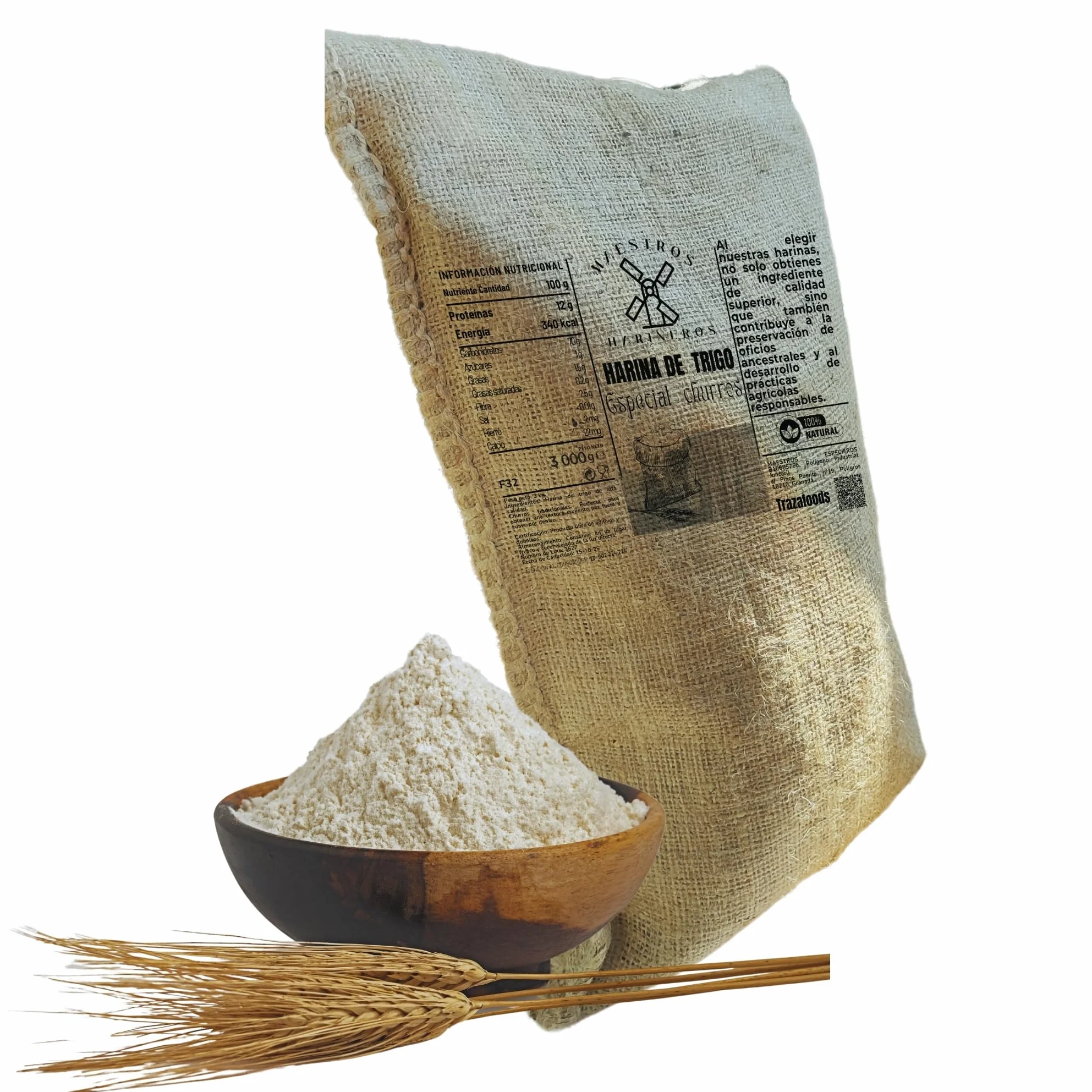 Harina de Trigo para Churros, 3 kg - Maestros Harineros - Granulometría Fina, 100% Trigo Duro