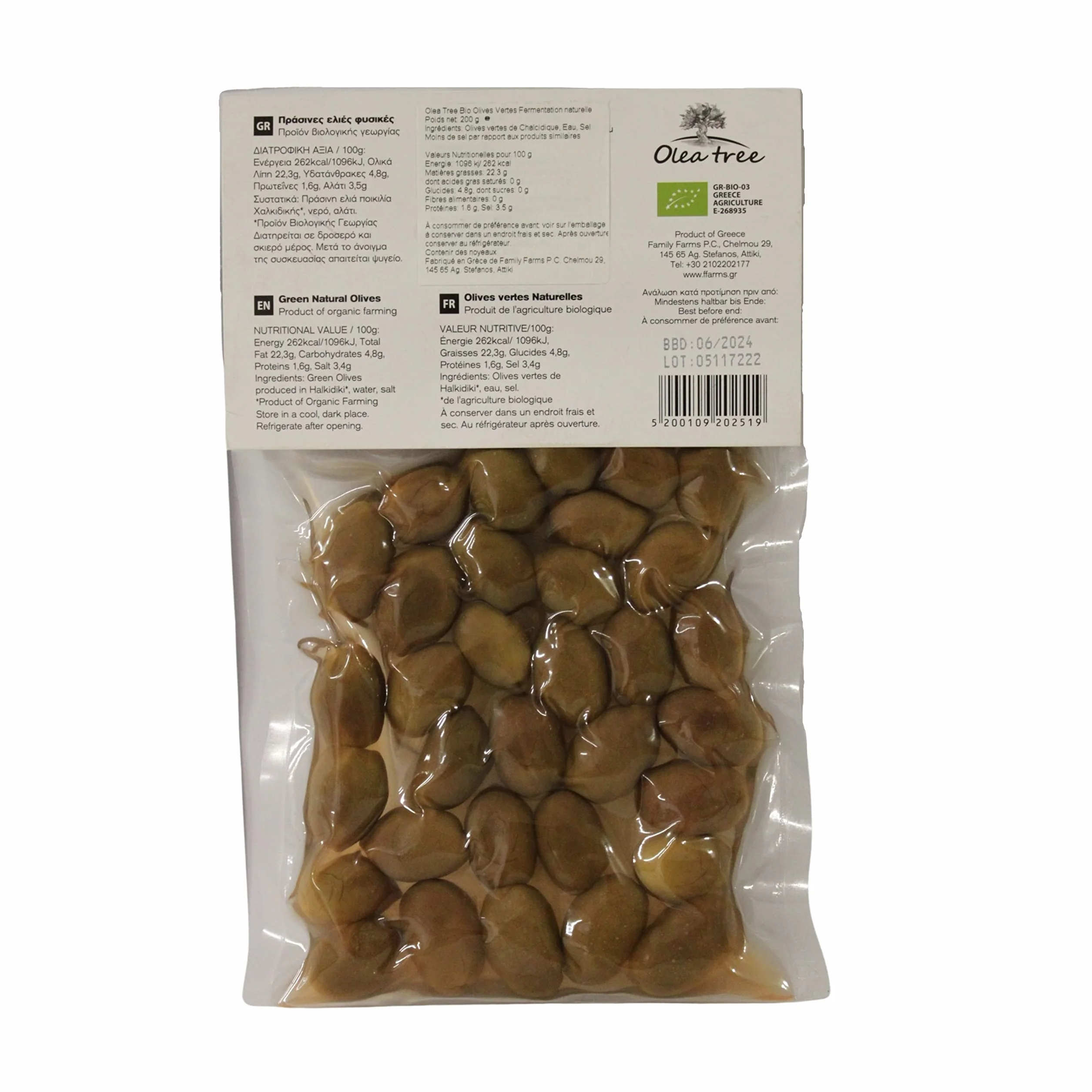Olea Tree Aceitunas Verdes Ecológicas con Fermentación Natural 3 x 200 g Total 600 g Orgánicas Sin Conservantes