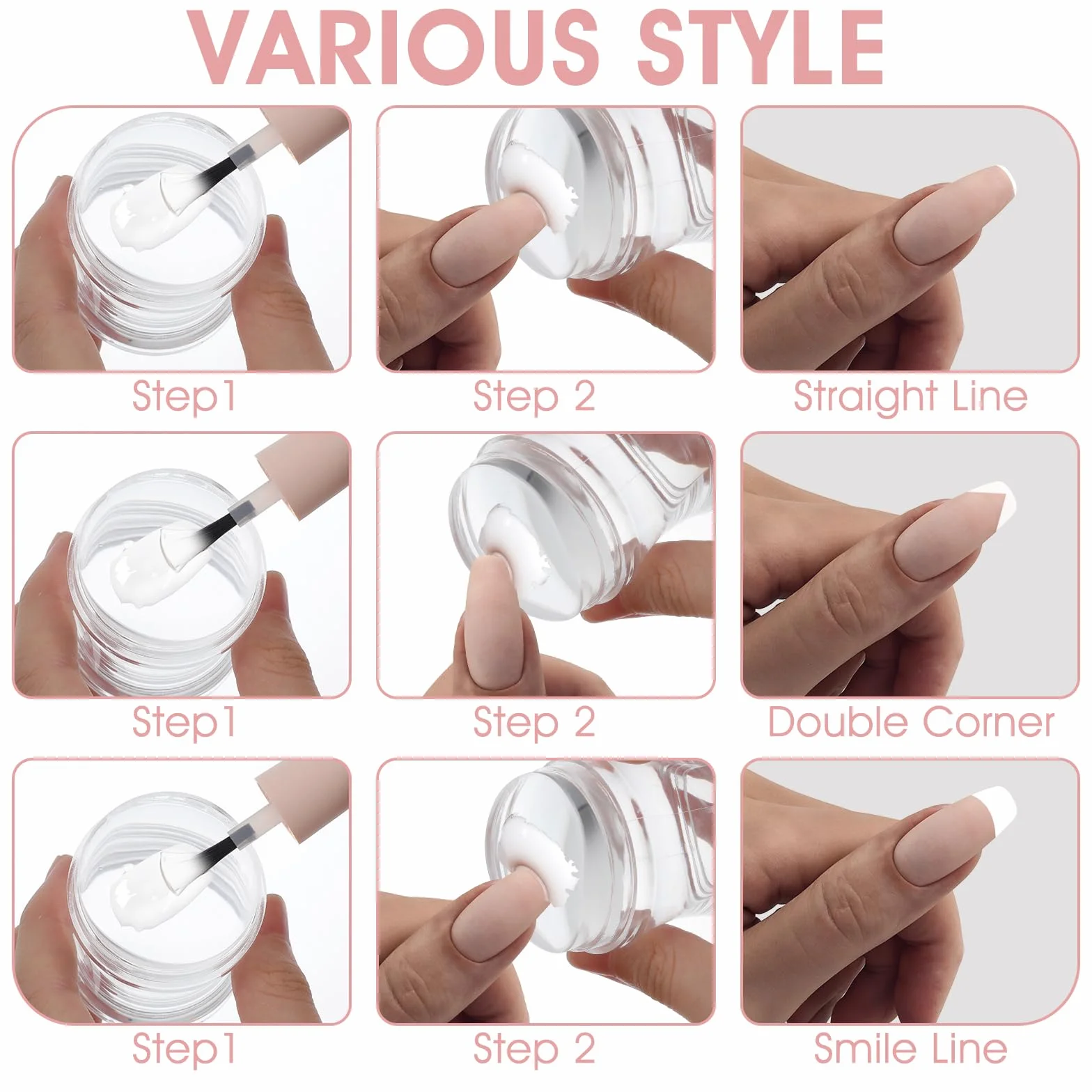 Sellos de uñas francesas JIYN, sello de doble punta de silicona con rascador para manicura DIY