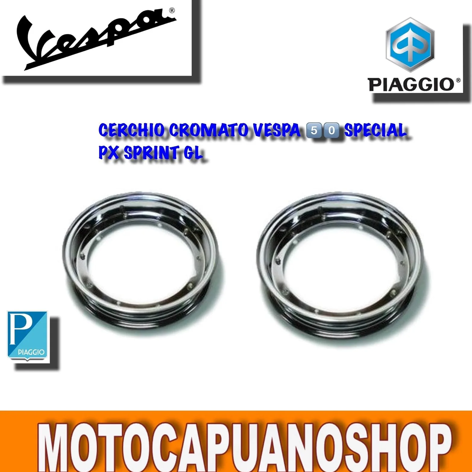 Juego de 2 llantas cromadas 3-00-10 para Vespa 50 Special R, L, N, PK, S, XL, FL, HP