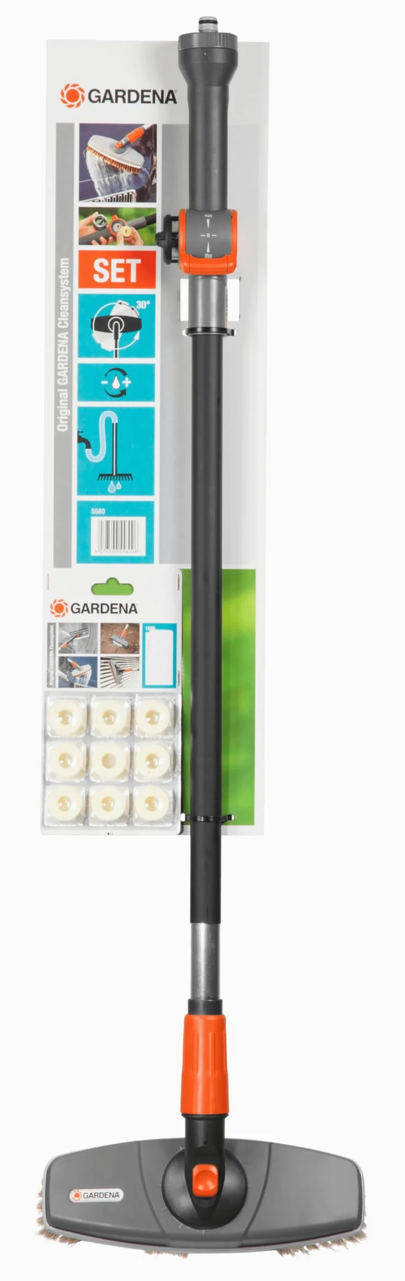 Set para lavar el coche GARDENA: set de limpieza para el coche, incl. cepillo de limpieza, mango conductor de agua y gel (5580-20)