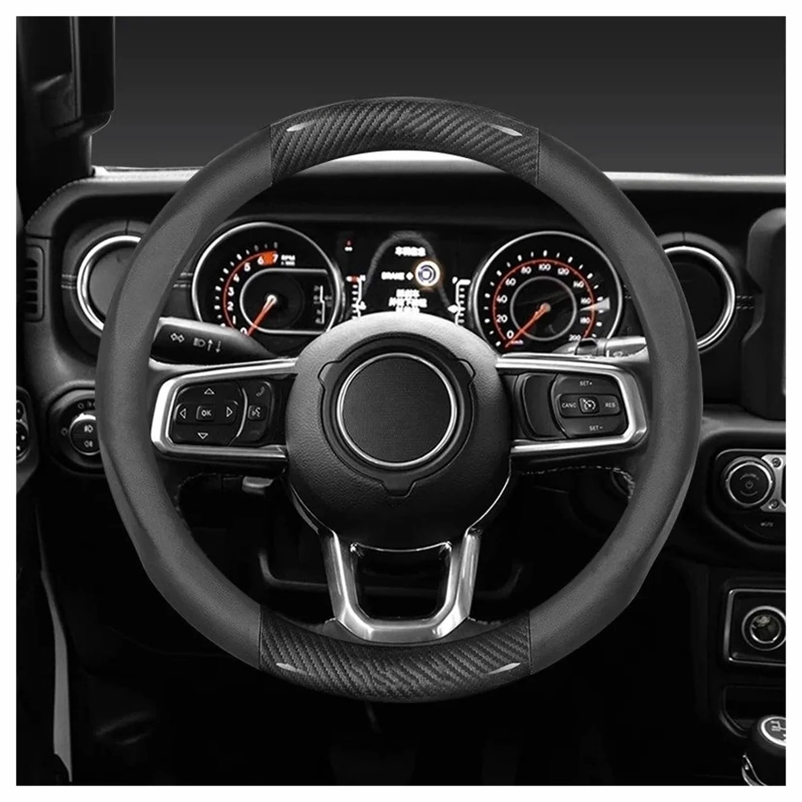 Cubierta Volante Coche para Wrangler para Patriot para Commander para Grand para Cherokee para Compass Funda Volante Cuero Fibra Carbono(Leather Black)