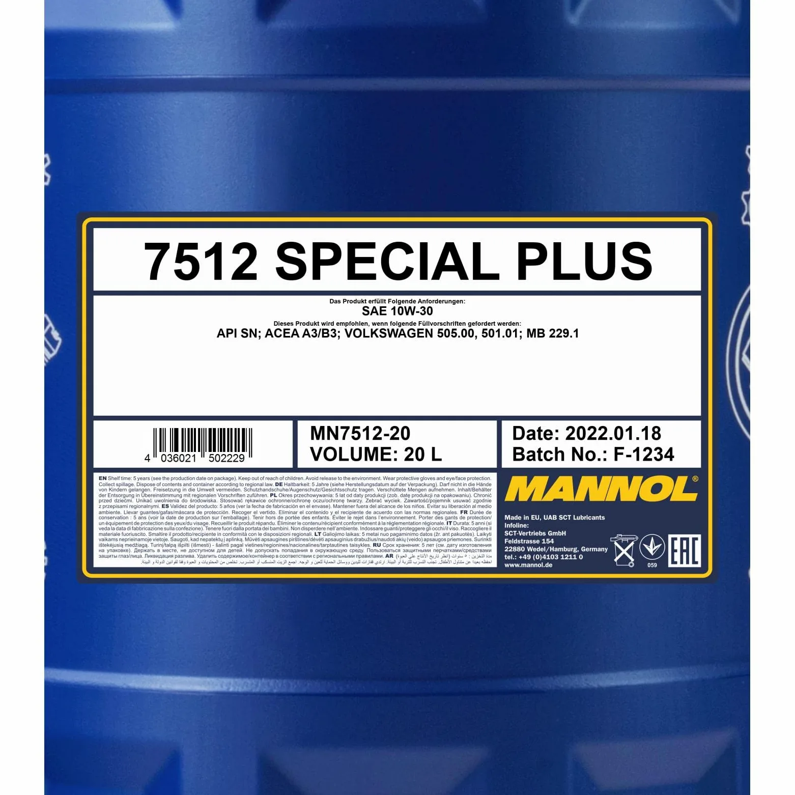 MANNOL Aceite de motor 10W-30 SPECIAL PLUS aceite parcialmente sintético ACEA A3/B3 API SN 20L Compatible con TOYOTA AYGO WNB1, KGB1, SKODA Fabia II Combi 545, SUZUKI SWIFT III MZ, EZ