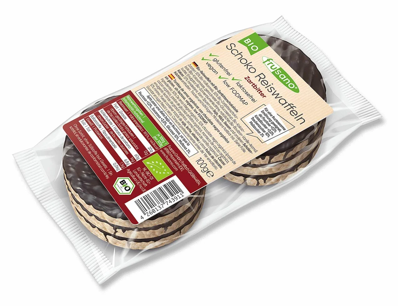 Tortitas arroz orgánicas con chocolate negro 100 g