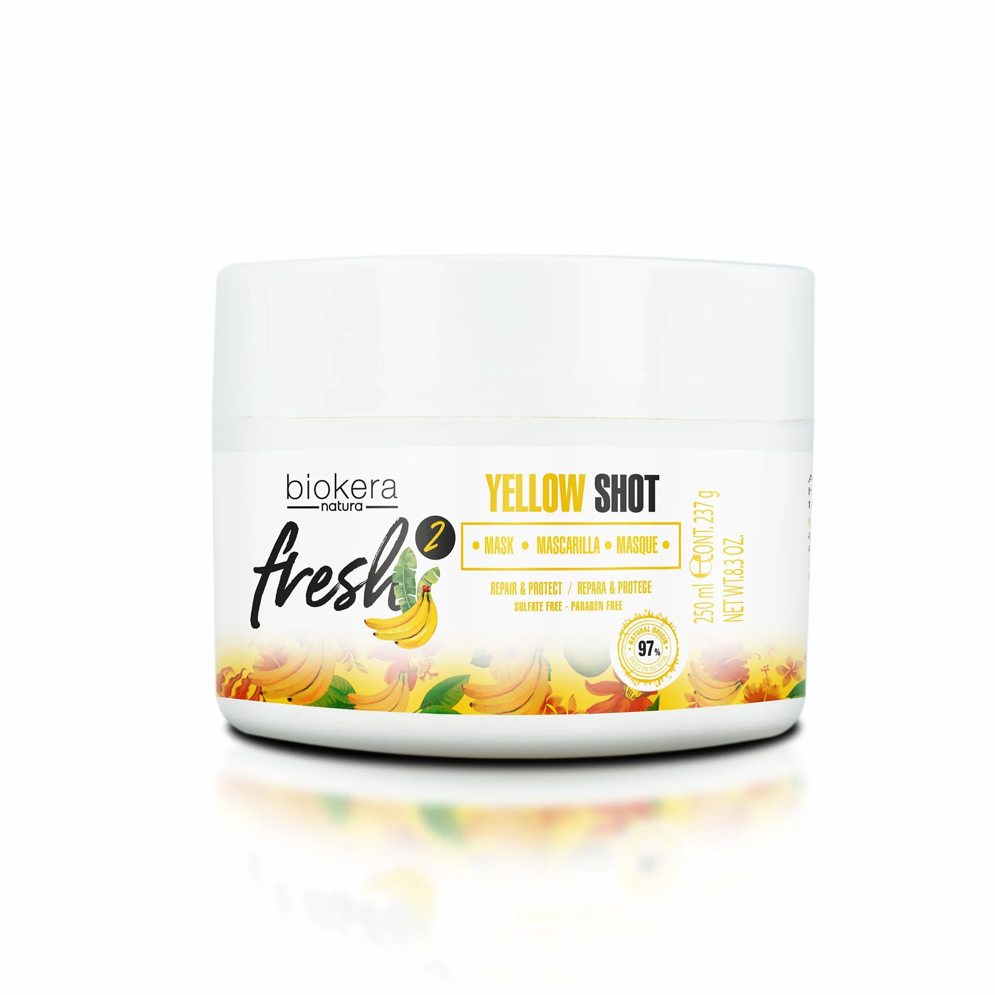 Biokera Fresh Yellow Shot Mascarilla Reparadora Cabello Dañado 250 ml Antiencrespamiento Sin Sulfatos Parabenos