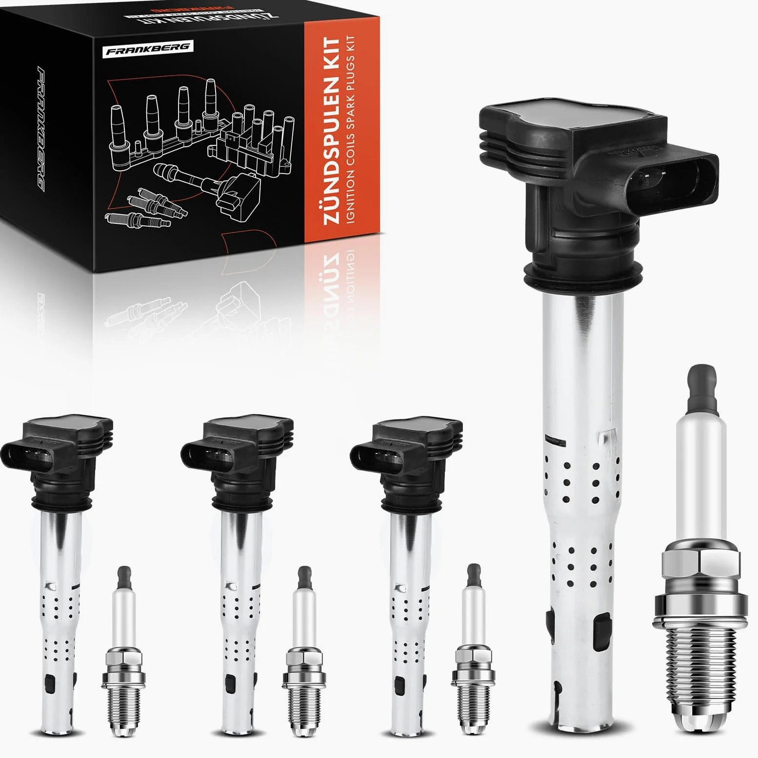 Frankberg 4 bobinas de encendido + 1 bujía | Compatible con: Altea XL 5P5 5P8, T.o.u.r.a.n 1T1 1T2, Golf Plus 521 5M1, O.c.t.a.v.i.a II 1Z3, TT 8J3