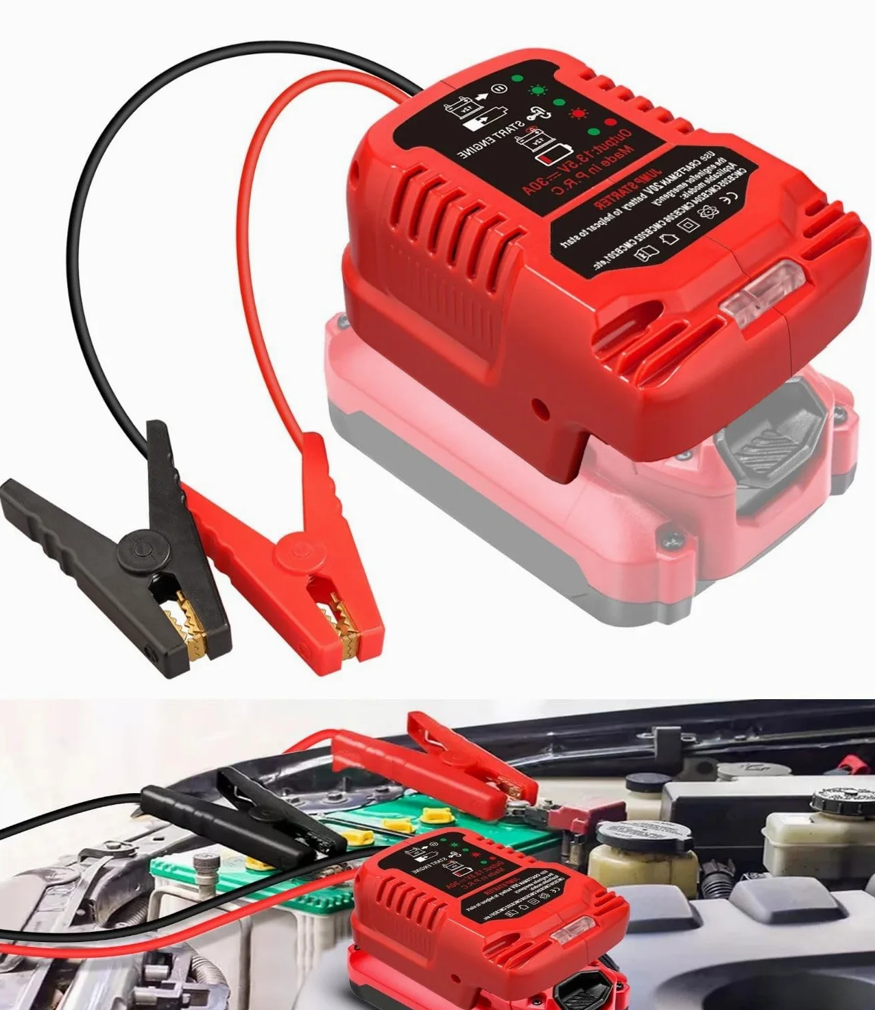 Adaptador de arranque de coche para batería Craftsman de 20 V, motores de gasolina de hasta 3.5 L o diésel de 6.5 L, batería portátil de arranque de coche de 12 V, cables de arranque de batería para