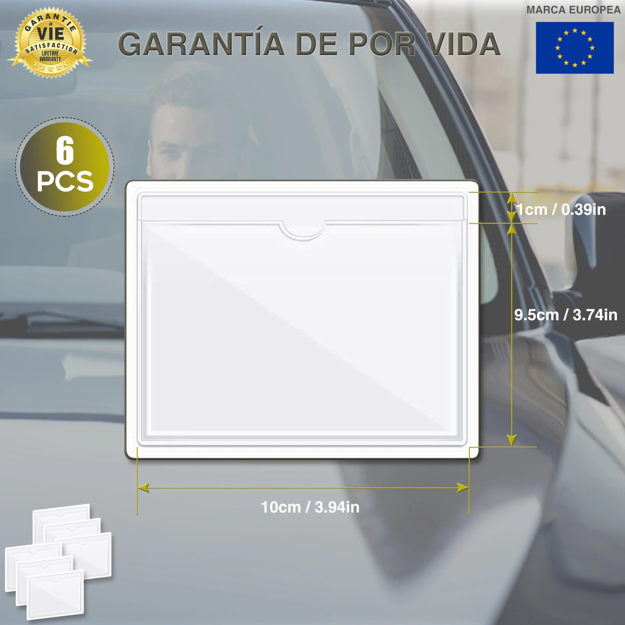 Soporte Permiso Coche Pegatina para el parabrisas y Portapapeles de Aparcamiento, Tarjetas de Discapacidad, Notas - ✮GARANTÍA DE POR VIDA✮|KIT DE 6| Funda Autoadhesivo para Tickets