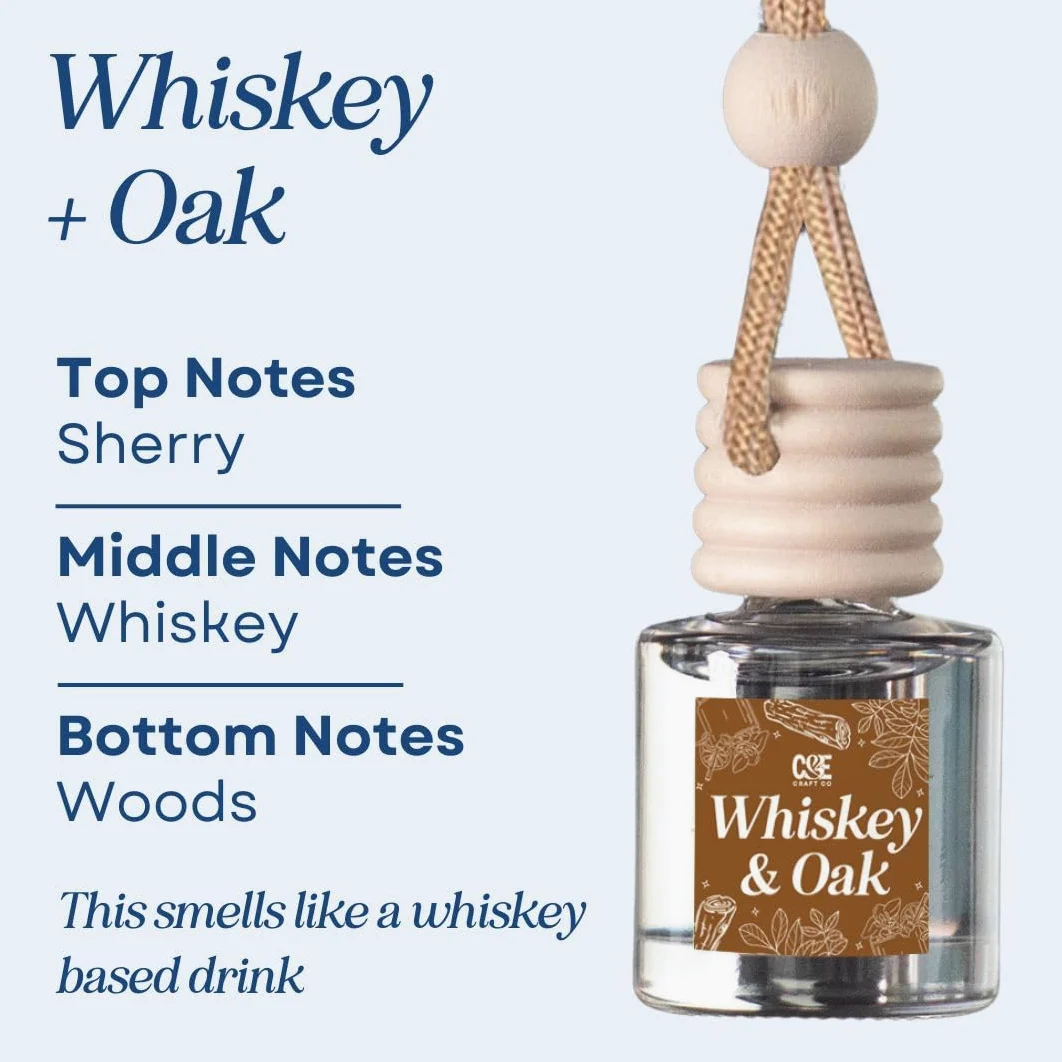 CE CRAFT- Difusor de aceite aromático para colgar en el coche CE Craft Bourbon Vanilla + Whisky Oak, difusor de ambientador para coche para aceites esenciales, difusor de aromaterapia con fragancias p