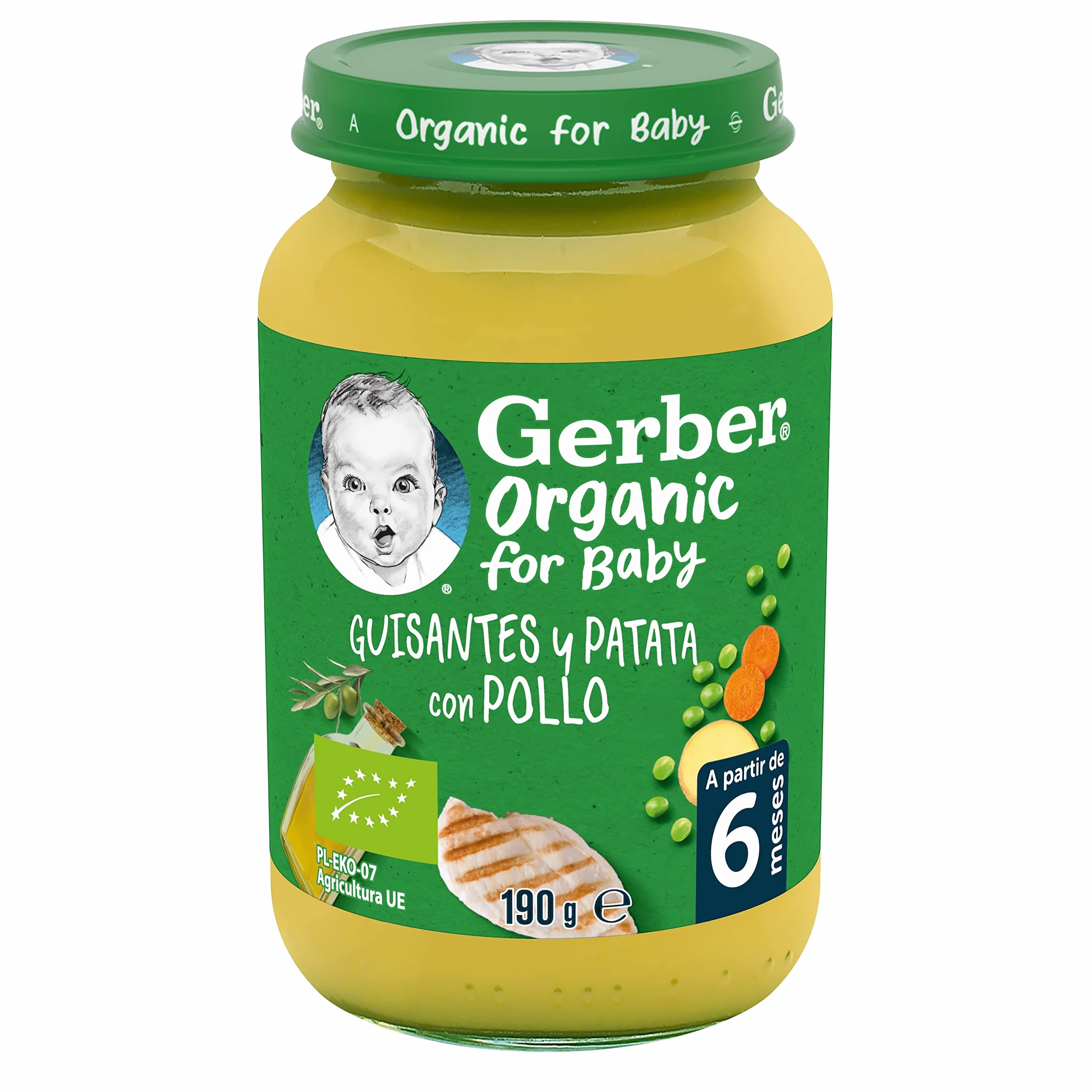 GERBER Organic Guisantes Patata Pollo 6x190g a partir de 6 meses