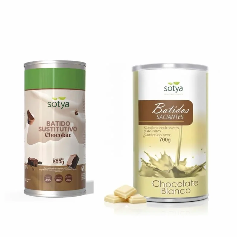 Sotya Pack Batidos Saciantes Chocolate Blanco 700g y Chocolate 600g Sustitutivos de Comida Dieta Hipocalórica Control de Peso Fibra Vitaminas Minerales