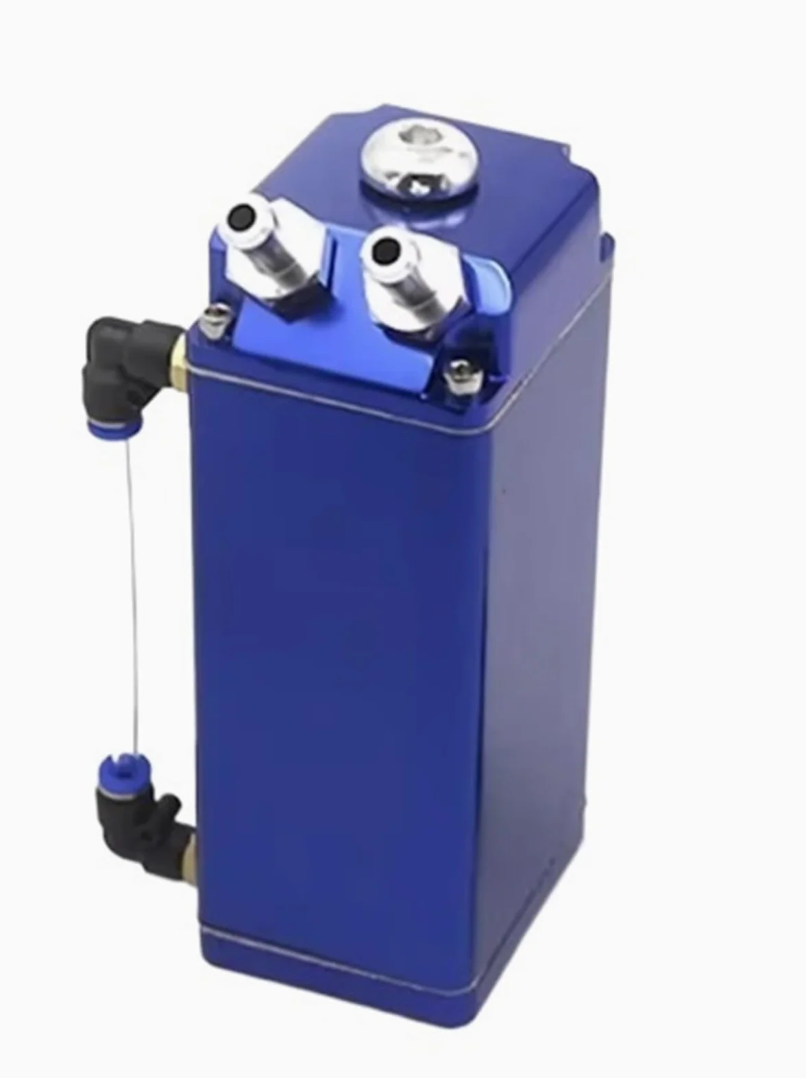Botella Refrigerant Lata de captura aceite con forma motor coche, depósito tanque aluminio cuadrado 2 puertos filtro aire y accesorios manguera silicona(A)