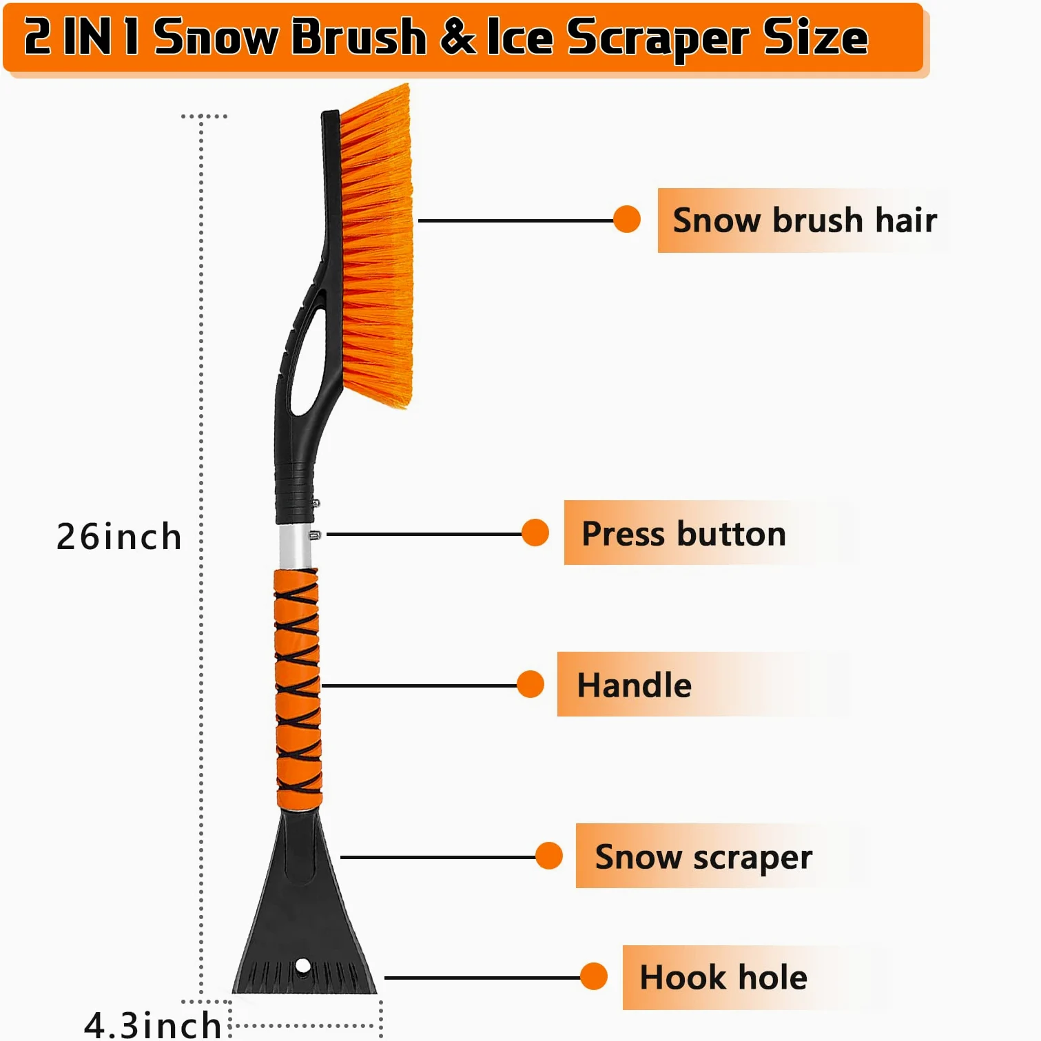 Showvigor Cepillo de Nieve, 68cm 2 en 1 Desmontable Coche Nieve Cepillo y Rasqueta Hielo Coche con Mango de Espuma Ergonómica, Conveniente para los Coches, Camiones, SUVs