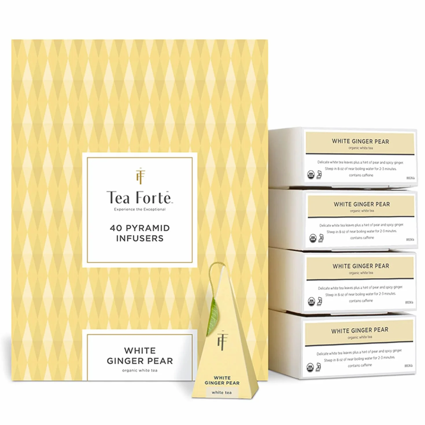 Tea Forte Organic White Ginger Pear Té Pirámides 40 Pack