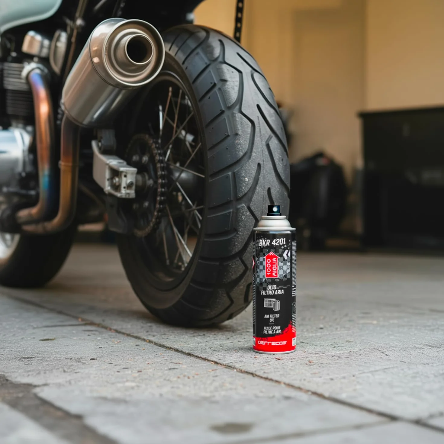 ERRECOM 1000 Miglia BKR 4201 Aceite para Filtro de Aire de Moto en Esponja/Espuma de Poliuretano–Spray de 250ml, Alta Adherencia, protege el Motor de Polvo,Barro y Humedad,optimiza el Flujo de Aire