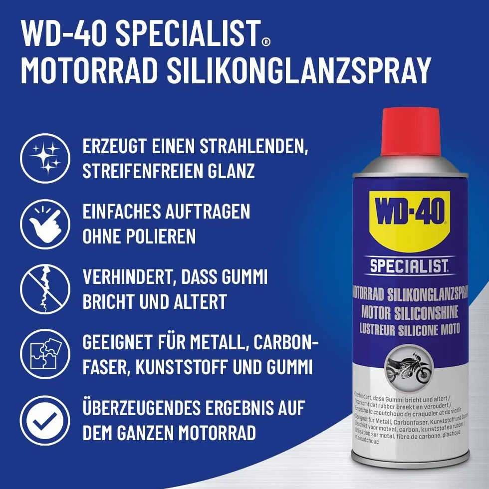 WD-40 Specialist Aerosol de silicona para motocicleta 400 ml | Spray de brillo para motocicleta | Limpiador WD40 | Spray de silicona para motocicleta