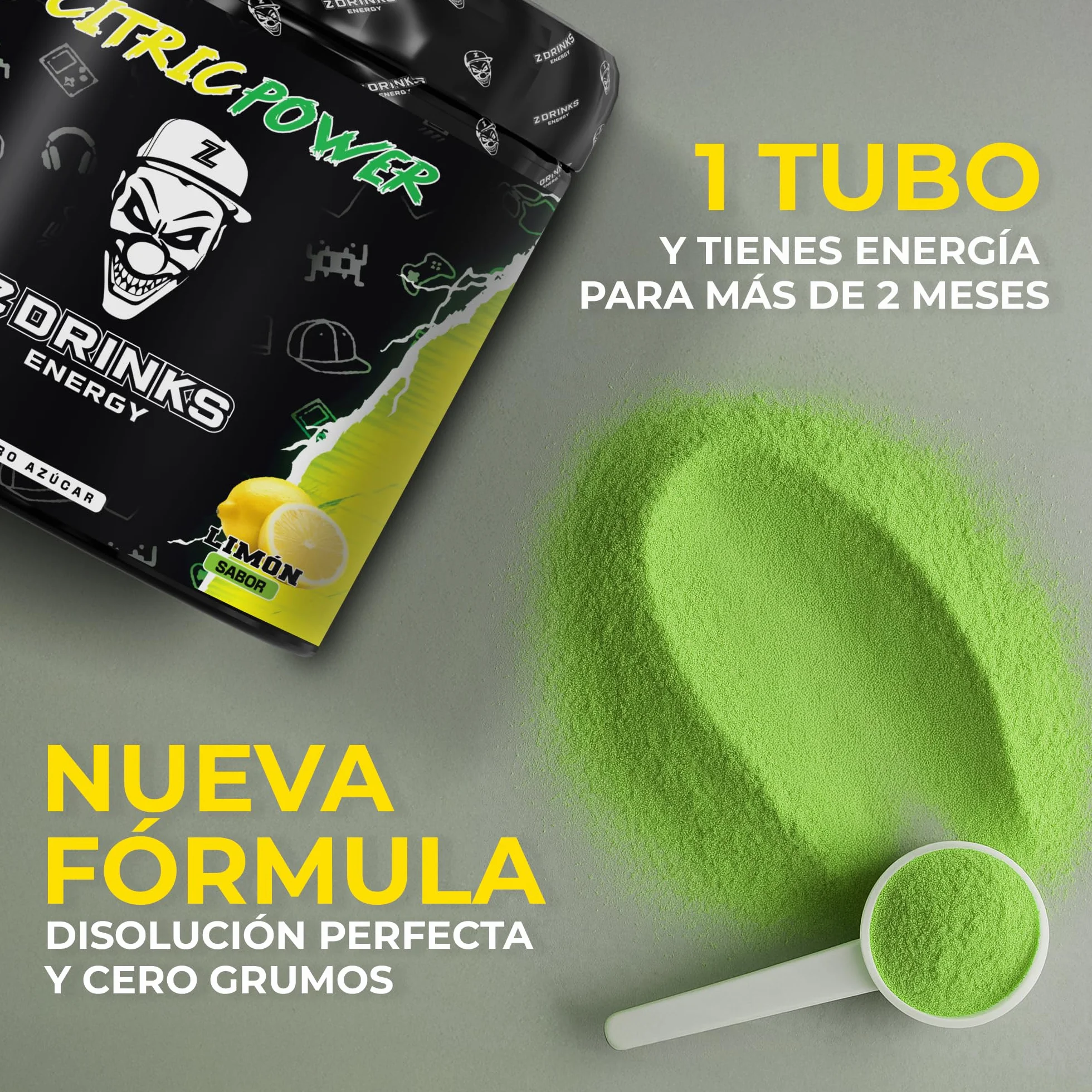 Z Drinks Energy Bebida Energética en Polvo 70 Servicios Sin Azúcar con Cafeína Minerales y Vitaminas Sabor Limón