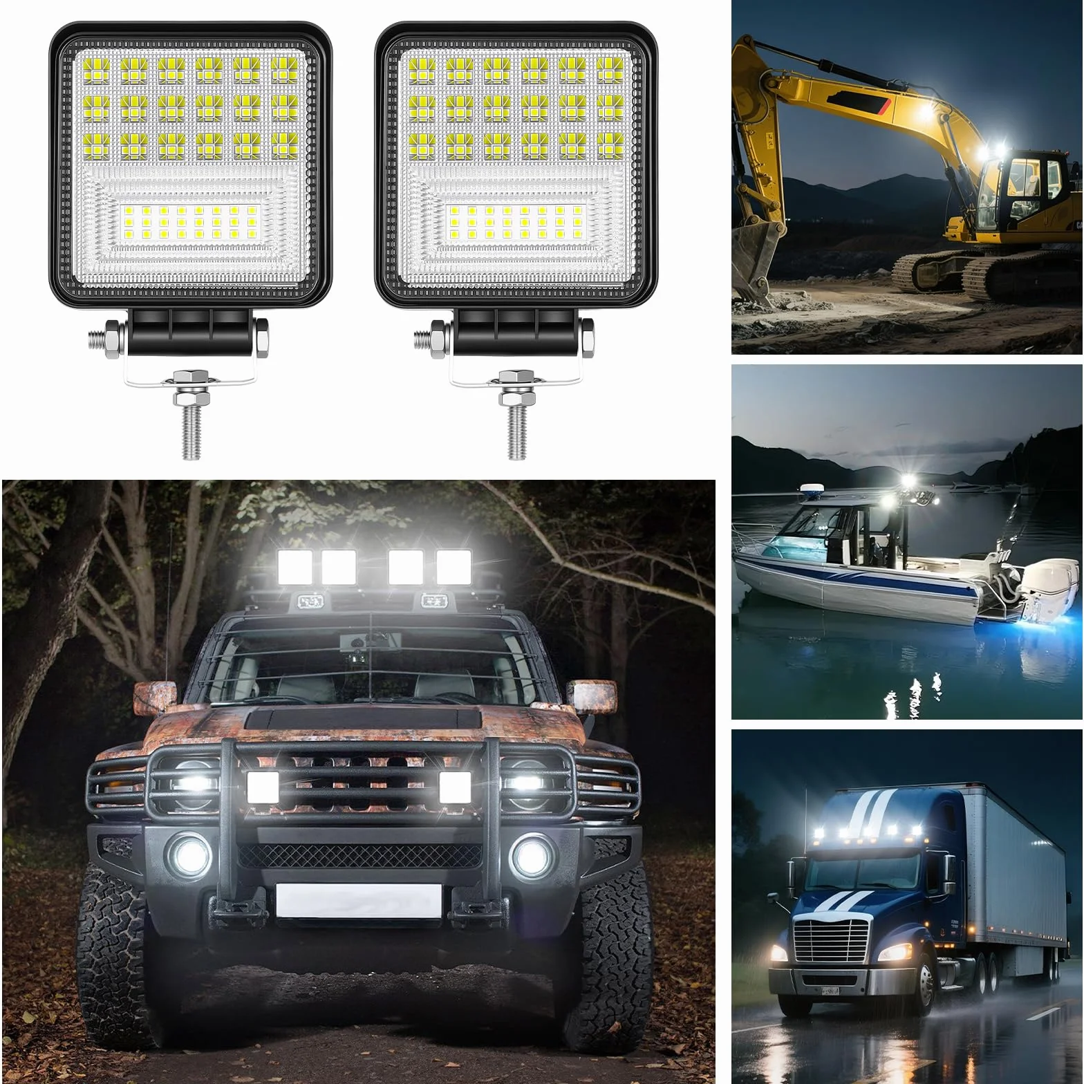RIGIDON 10 Pcs Faro de trabajo rectangular, 4 pulgadas 126W, Spot Flood Combo lámpara trabajo led para off road camión coche ATV SUV 4x4 Tractor, Faros trabajo led 12v 24v Spotlights faros antiniebla