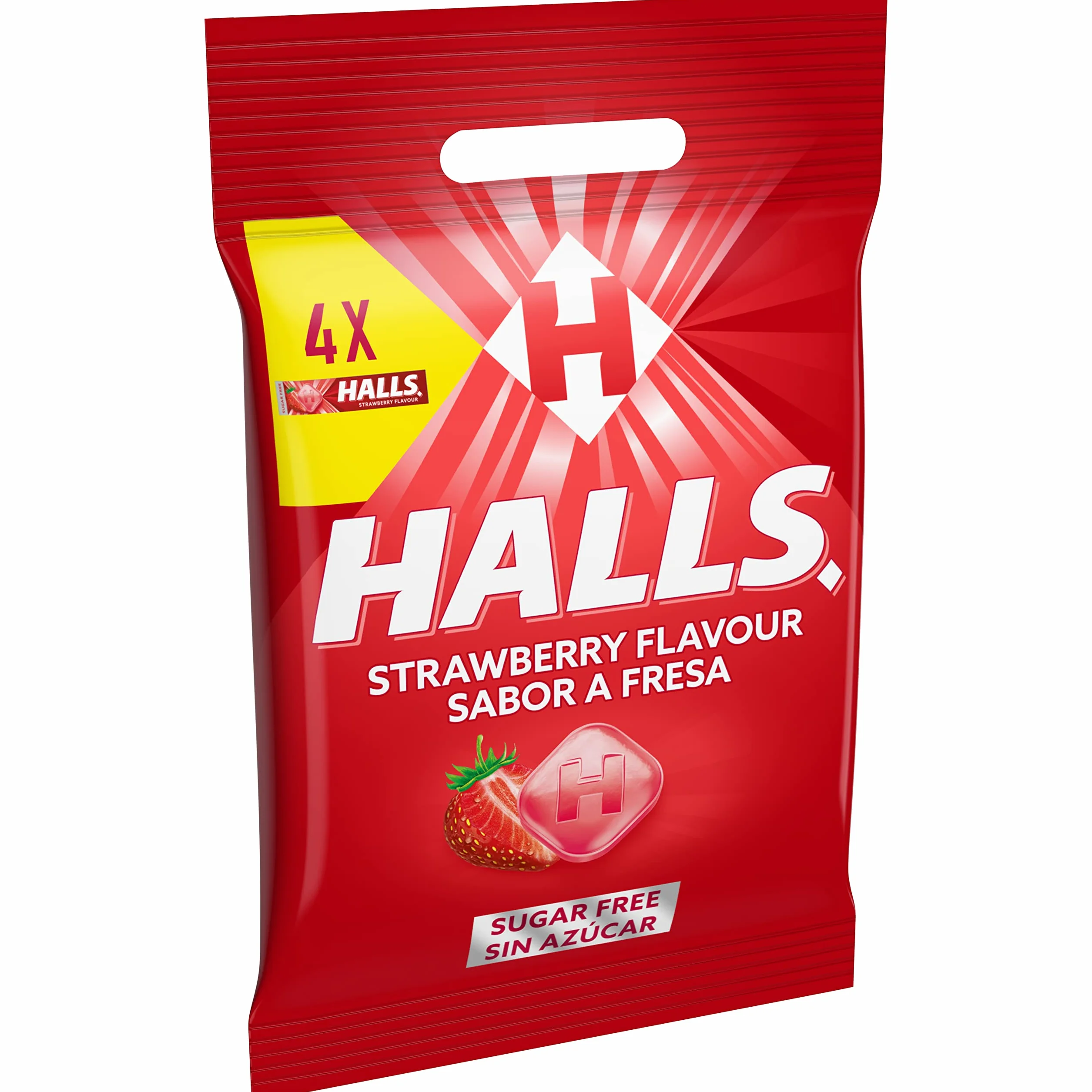 Halls Caramelos Sabor Fresa Sin Azúcar Paquete 4 x 32 g