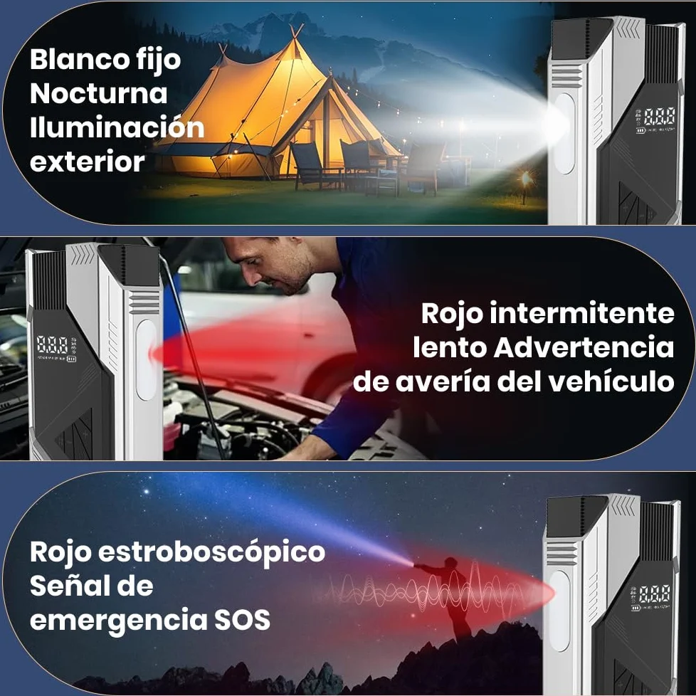 Junsun 10000mAh Compresor de Aire 150 PSI con Arrancador de Batería 12V y Power Bank 18W, Inflador Portátil para Coche Gasolina y Diésel, Arranque de Emergencia, Pantalla LCD, Carga Rápida y Luz LED