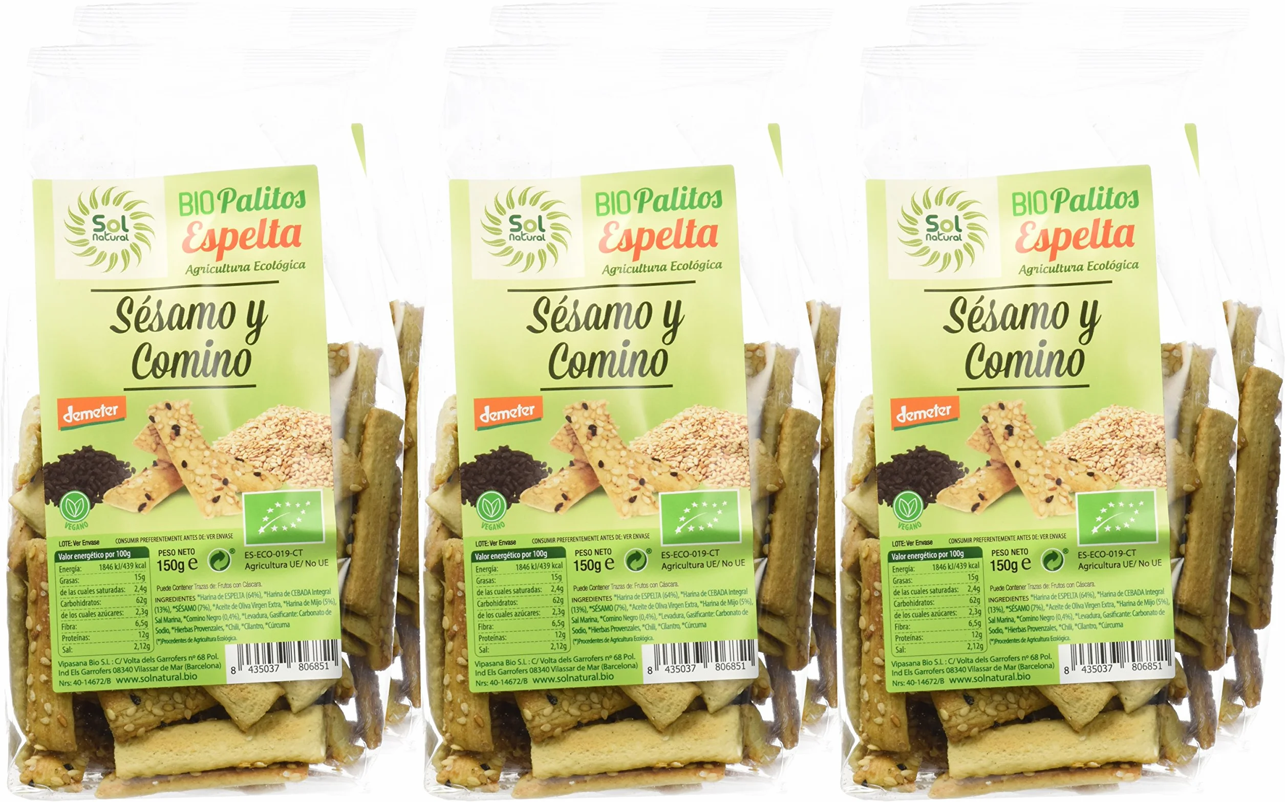 SOLNATURAL Palitos de Sésamo y Comino Negro 900 gr
