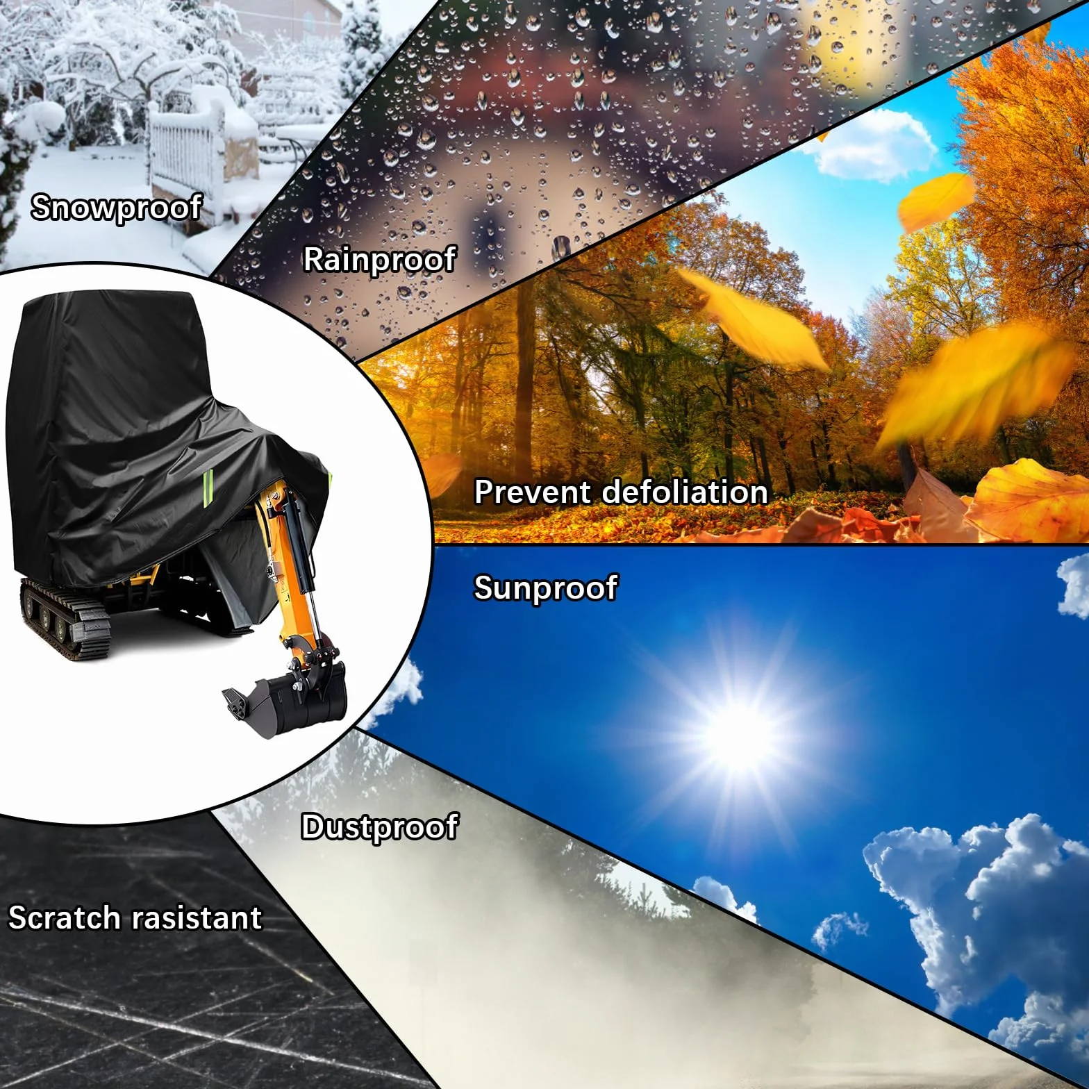 LIROPAU Cubierta para Miniexcavadora, Cubierta Protectora para excavadora, Cubierta para excavadora, Cubierta Protectora para excavadora a Prueba de Viento, Nieve, Lluvia, Polvo, Helada, protección UV