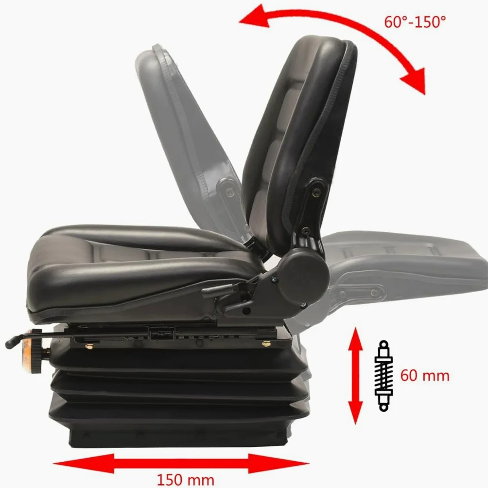 vidaXL Asiento de tractor con suspensión respaldo ajustable negro