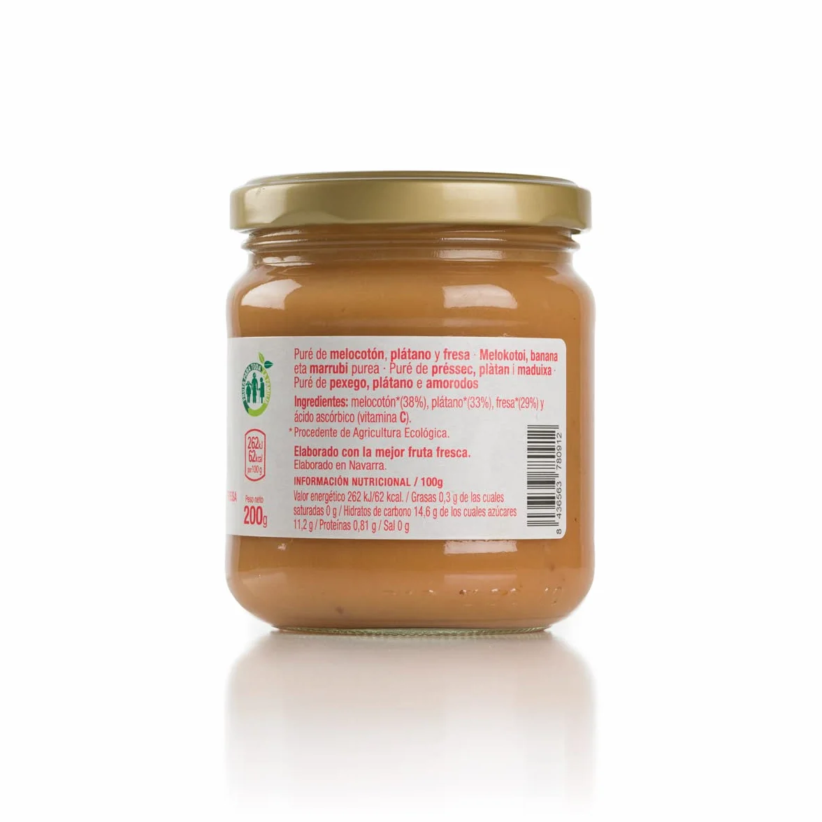 Ekolo Puré De Fruta Melocotón - Platano, Fresa, Bio 1350 ml