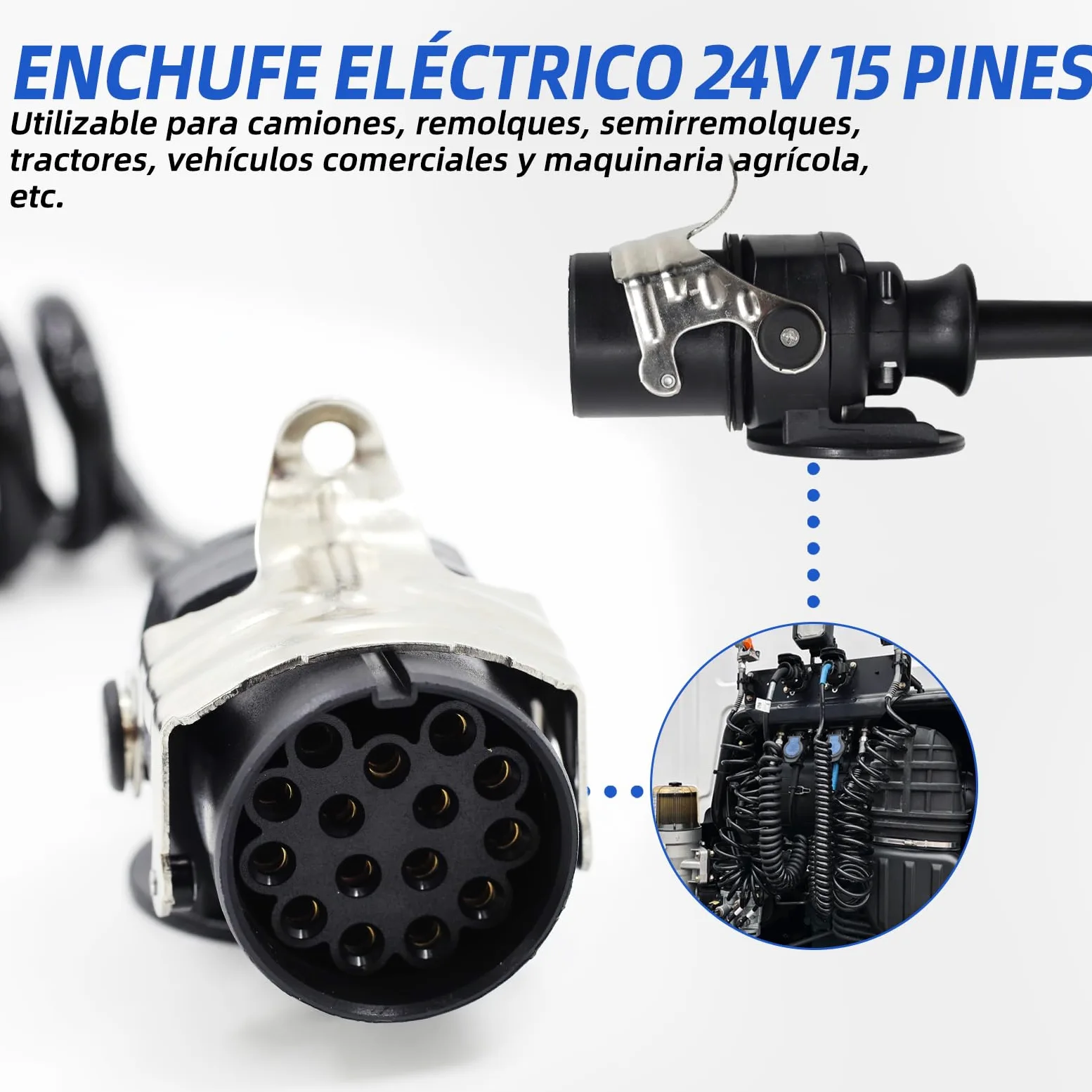Carrete de cable de 15 pines de 24 V para remolques de camiones pesados, vehículos comerciales, semirremolques, cable adaptador específico de 15 pines