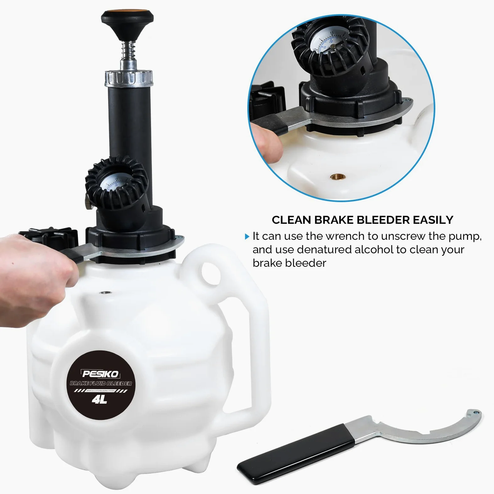 Kit de purga manual de líquido de frenos de 4 L, una persión, purgador de presión de freno con bomba de mano para la mayoría de purgadores de cilindro maestro automotriz europeos