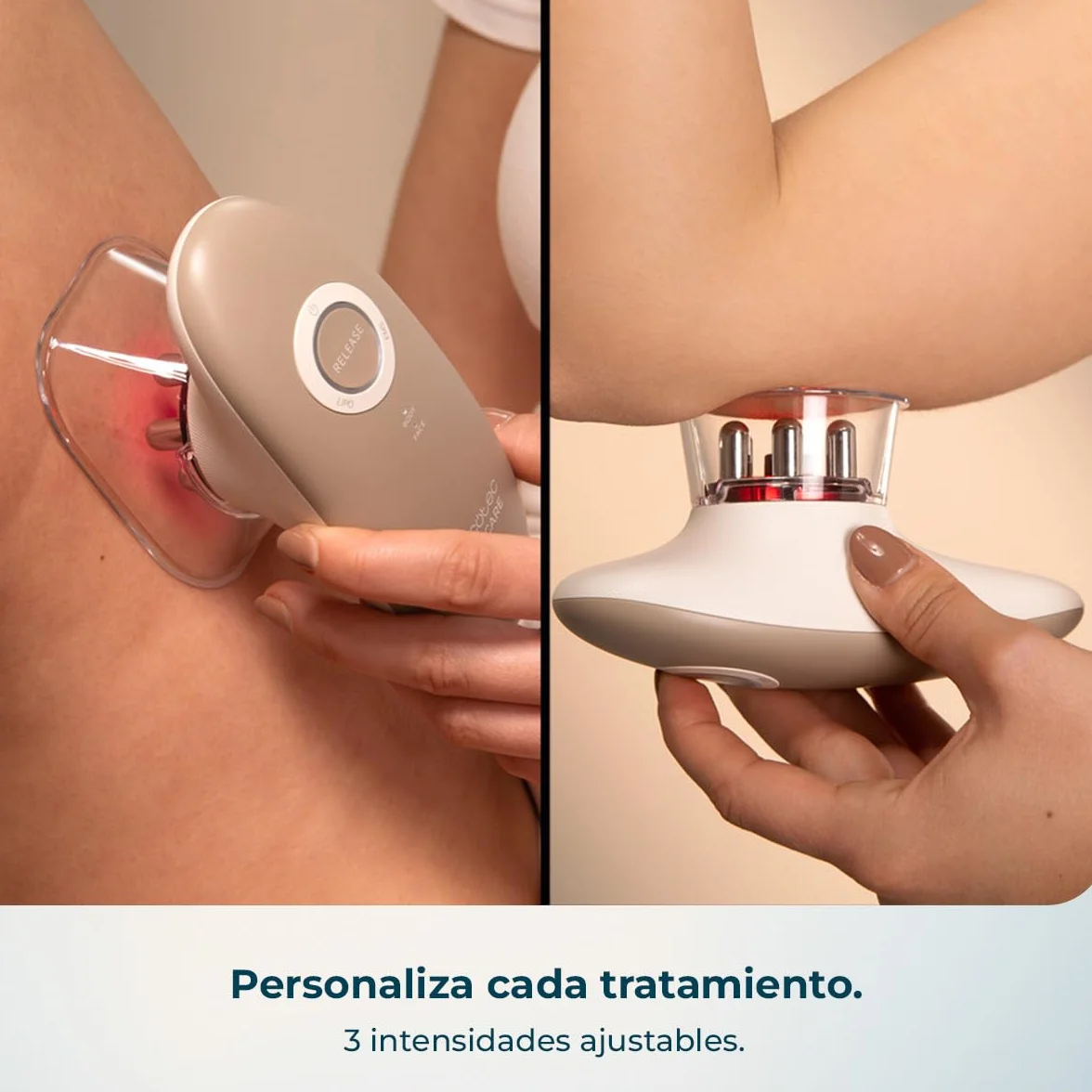 Cecotec Masajeador Corporal Anticelulítico SkinCare Push Up Suction EMS, Luz Roja, 2 Cabezales, 3 Intensidades, 60 min Autonomía