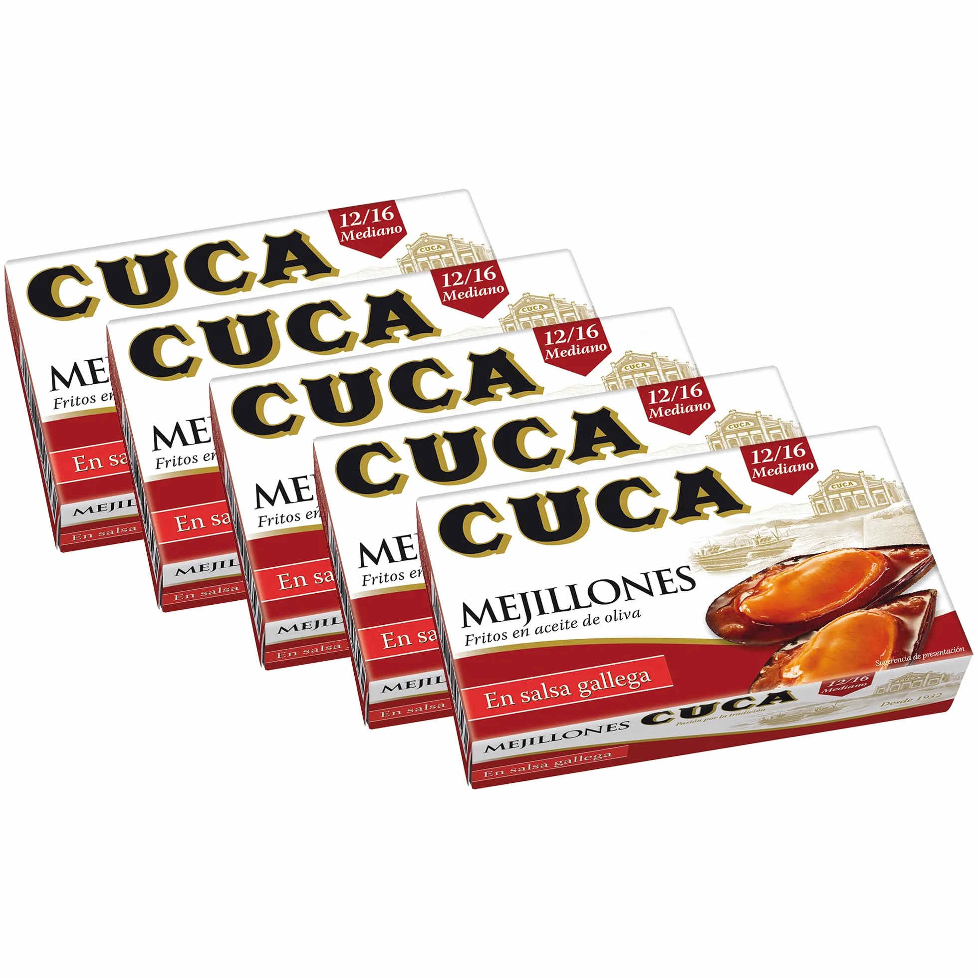 Cuca Mejillones en salsa gallega 12/16 piezas pack 5 latas 115gr