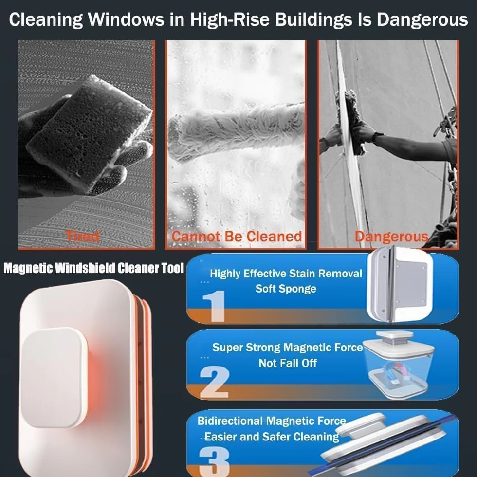 Windshield Wow Magnetic Car Window Cleaner, Magnetic Window Cleaner Tool, Magnetic Windshield Cleaner Tool, Magnet Window Cleaner Tool, Windshieldwow Magnetic Car Window Cleaner (1PC)