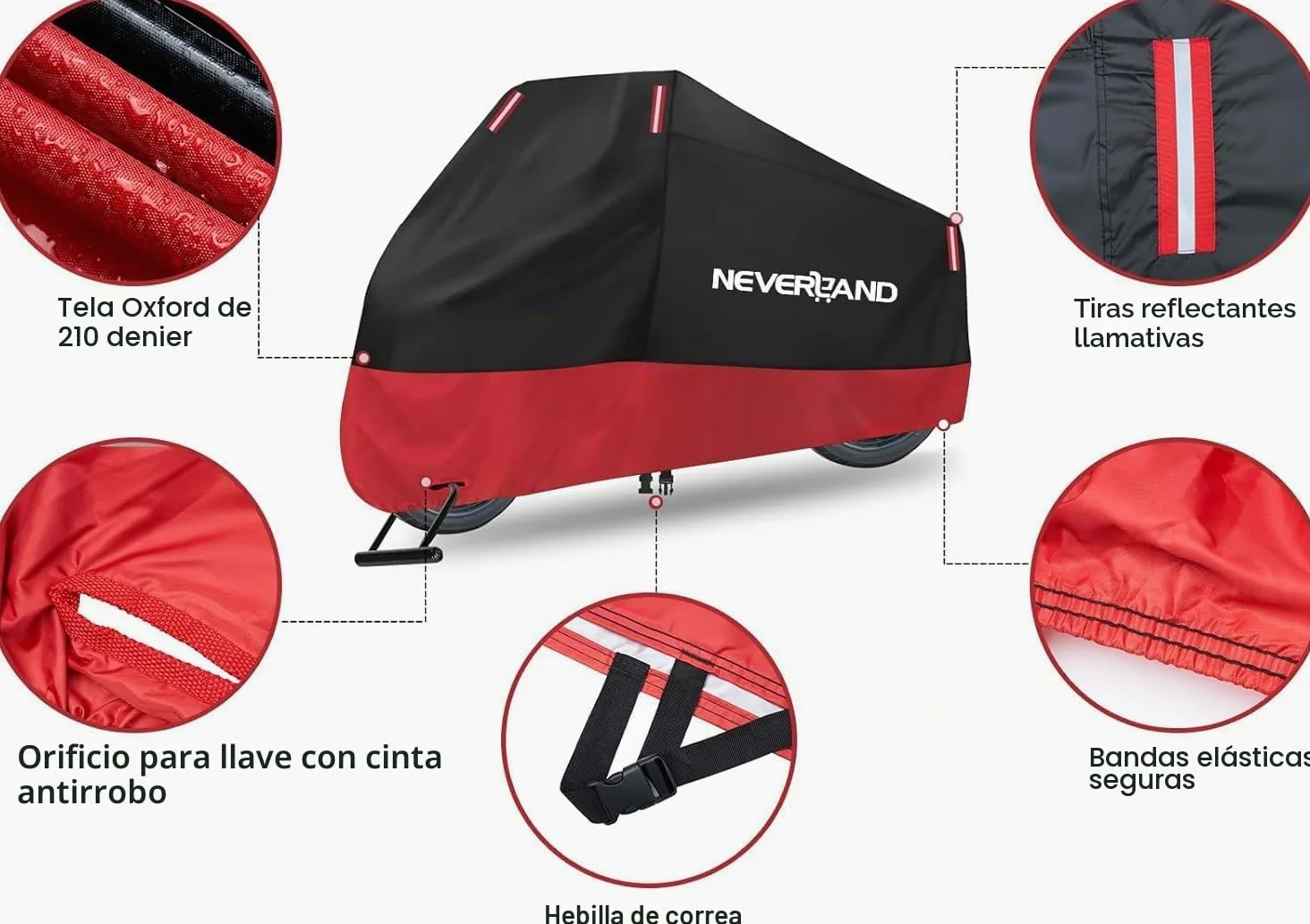 NEVERLAND Funda para Moto Curbe Moto 210D Oxford Funda de Moto Impermeable Cubierta Protectora con Banda Reflectante a Prueba de Sol Lluvia Polvo Viento Nieve 220 * 95 * 110 CM
