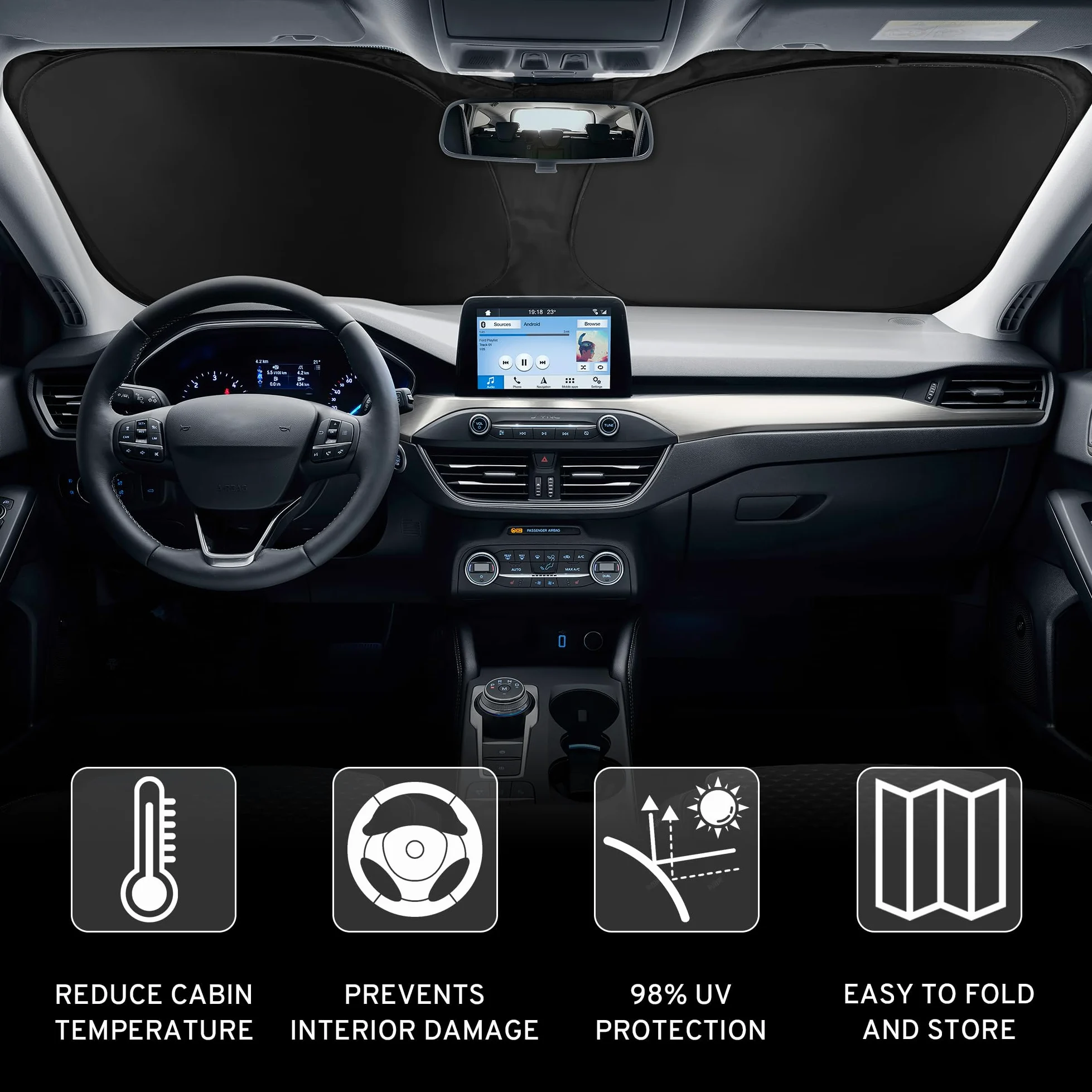 Parasol para parabrisas de coche compatible con Chrysler Town & Country Mini Van 2008-2018, accesorios plegables, visera parasol para ventana delantera de coche