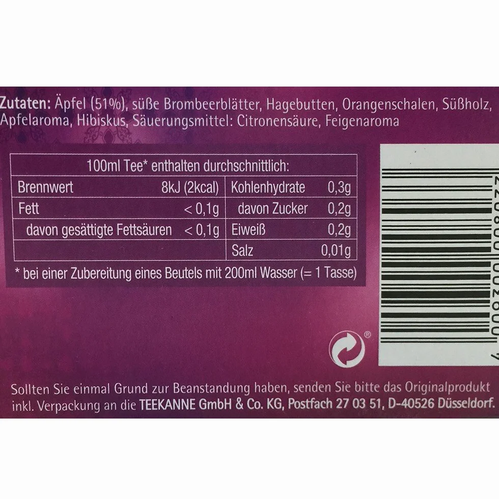 TEEKANNE Tetera Té Manzana Turca 20 piezas
